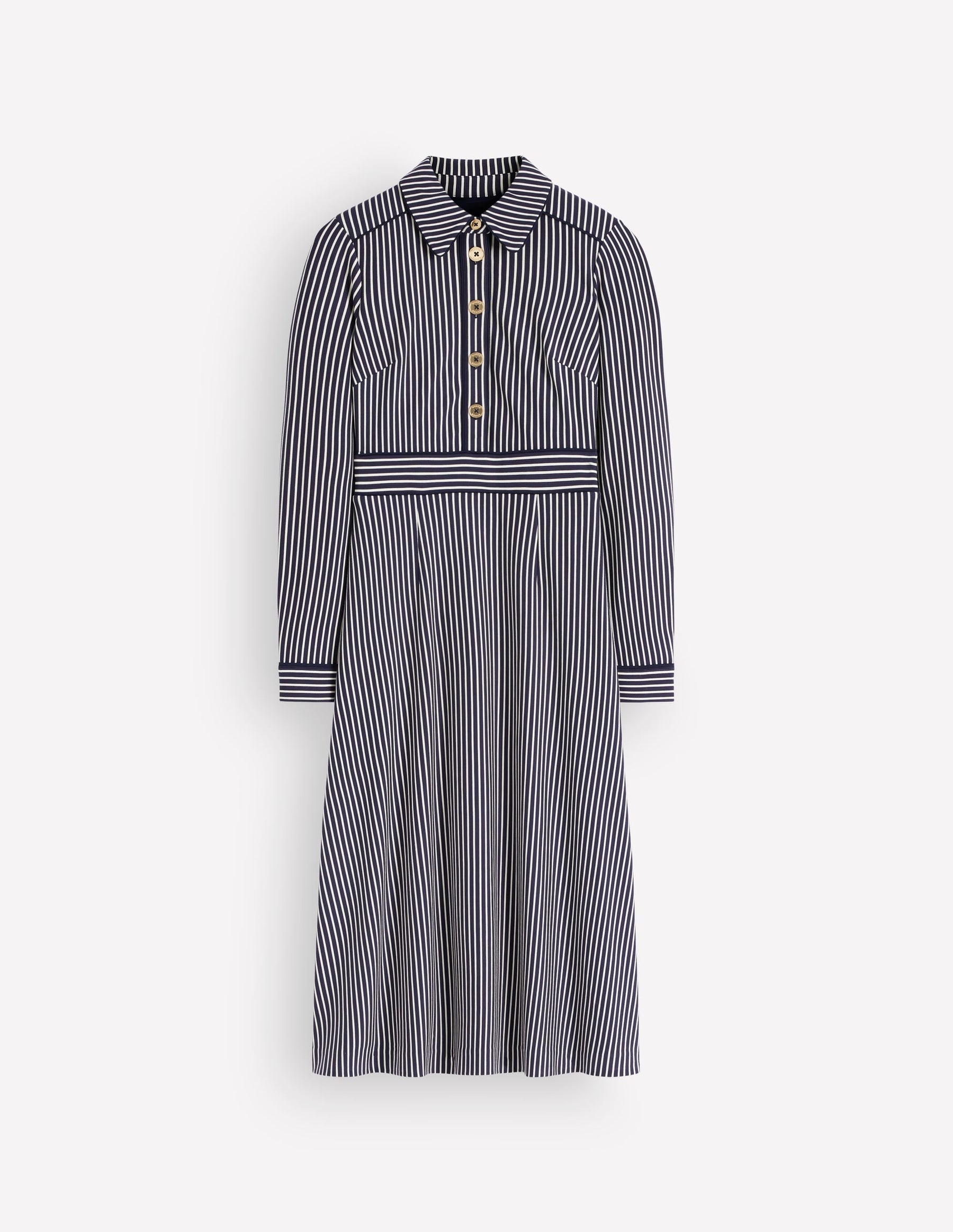 Etta Piping Detail Ponte Dress-Navy, Ivory Stripe