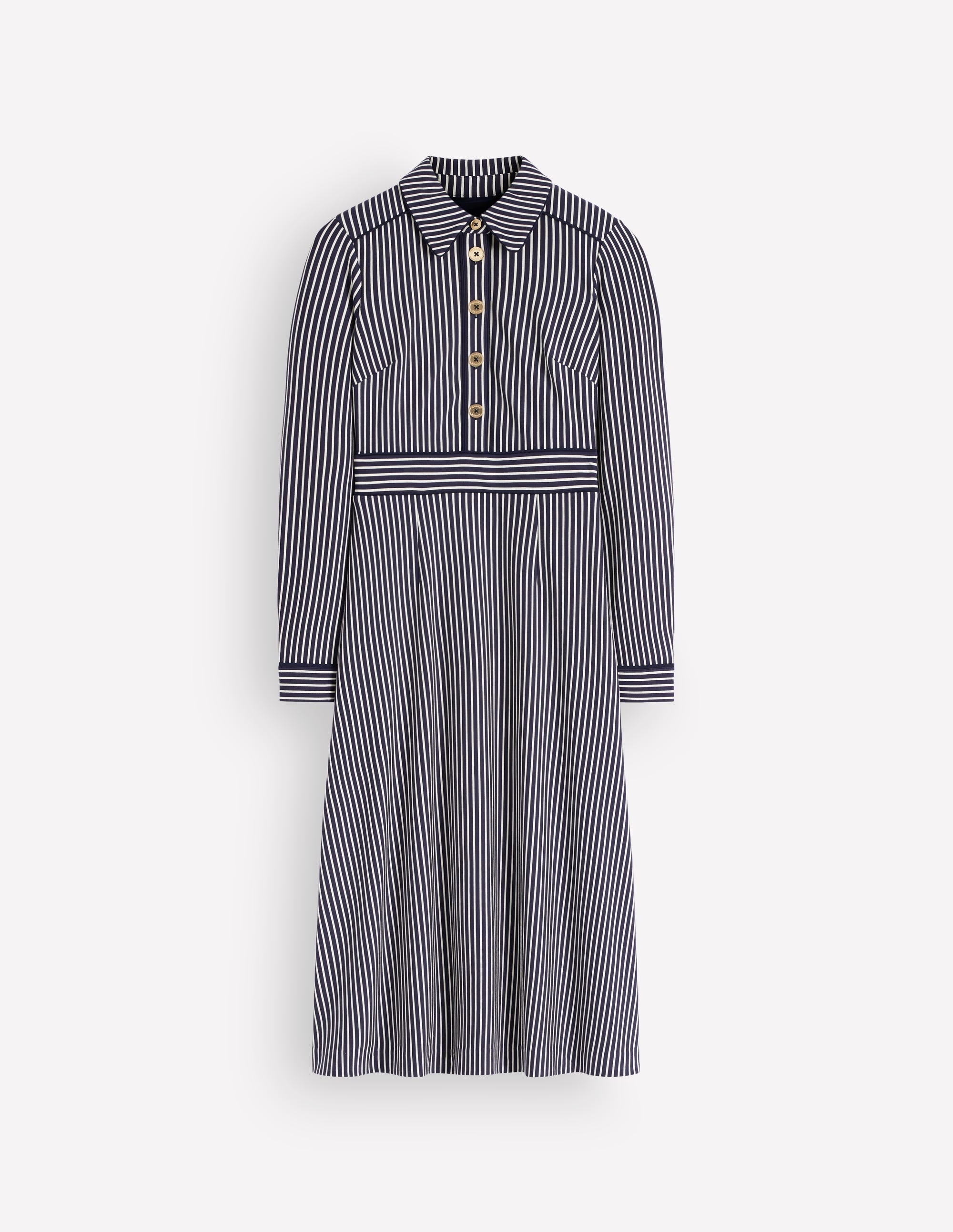 Etta Piping Detail Ponte Dress-Navy, Ivory Stripe
