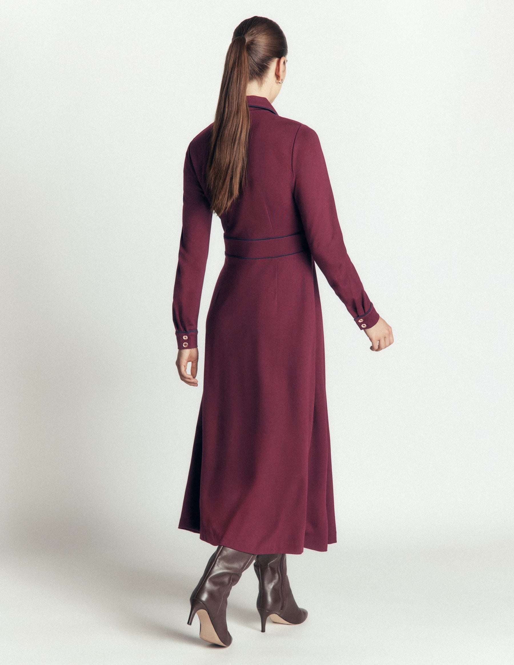 Etta Piping Detail Ponte Dress-Dark Cherry, Navy