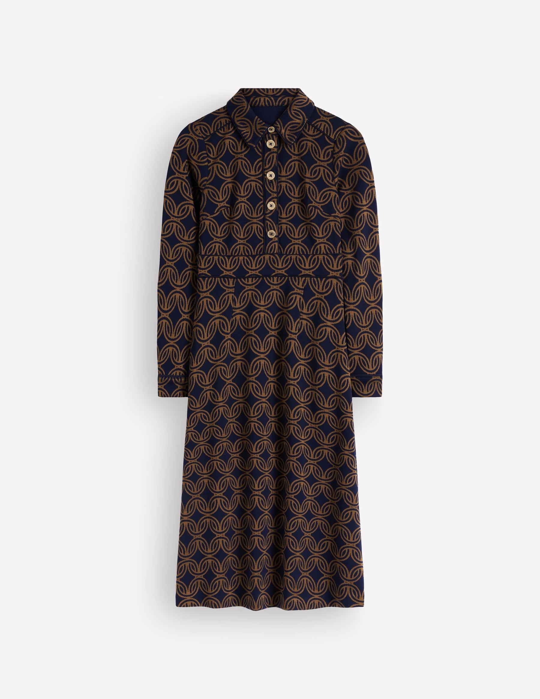Etta Piping Detail Ponte Dress-Navy, Geo Parade Mono