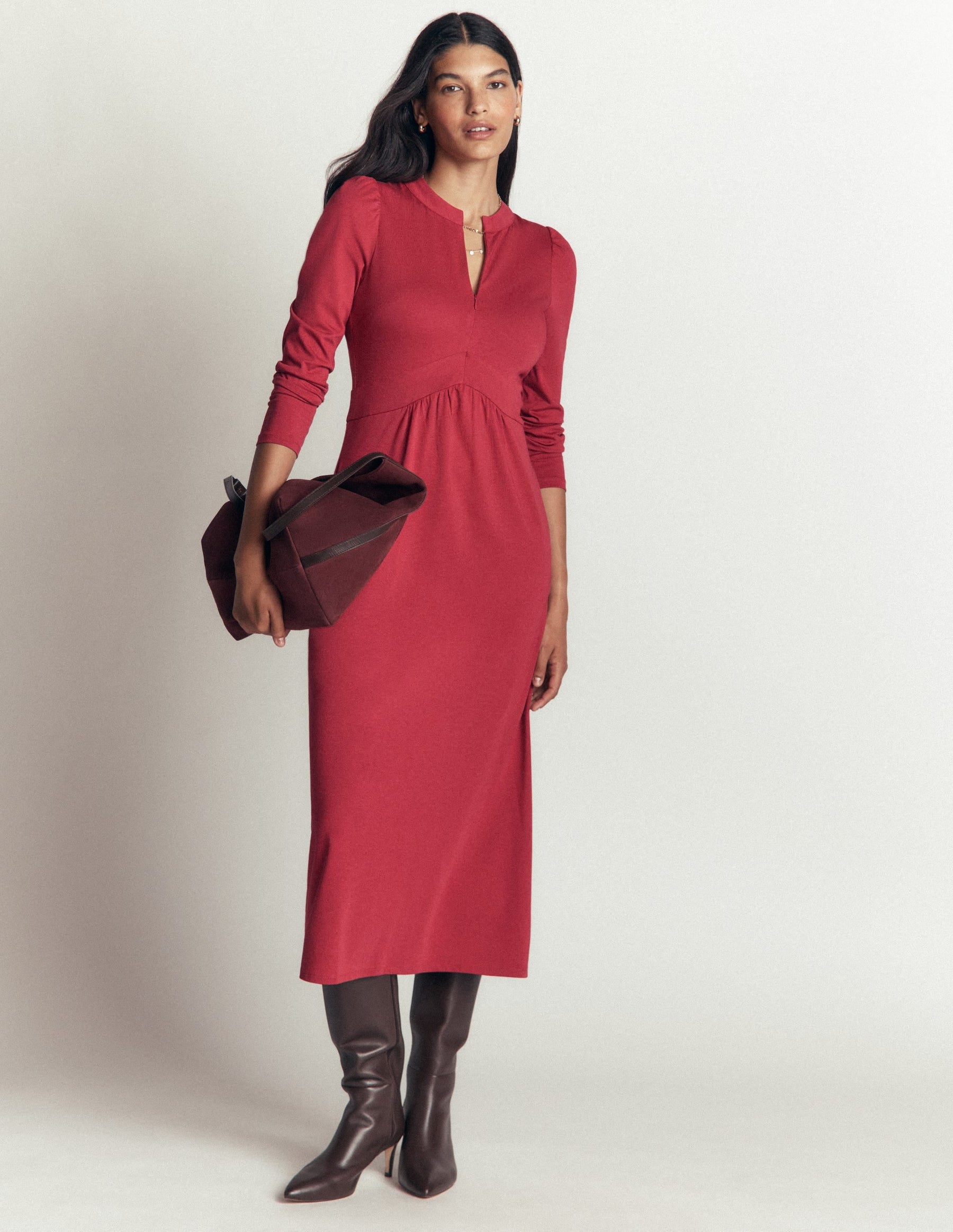 Hope Zip Detail Jersey Dress-Red Earth