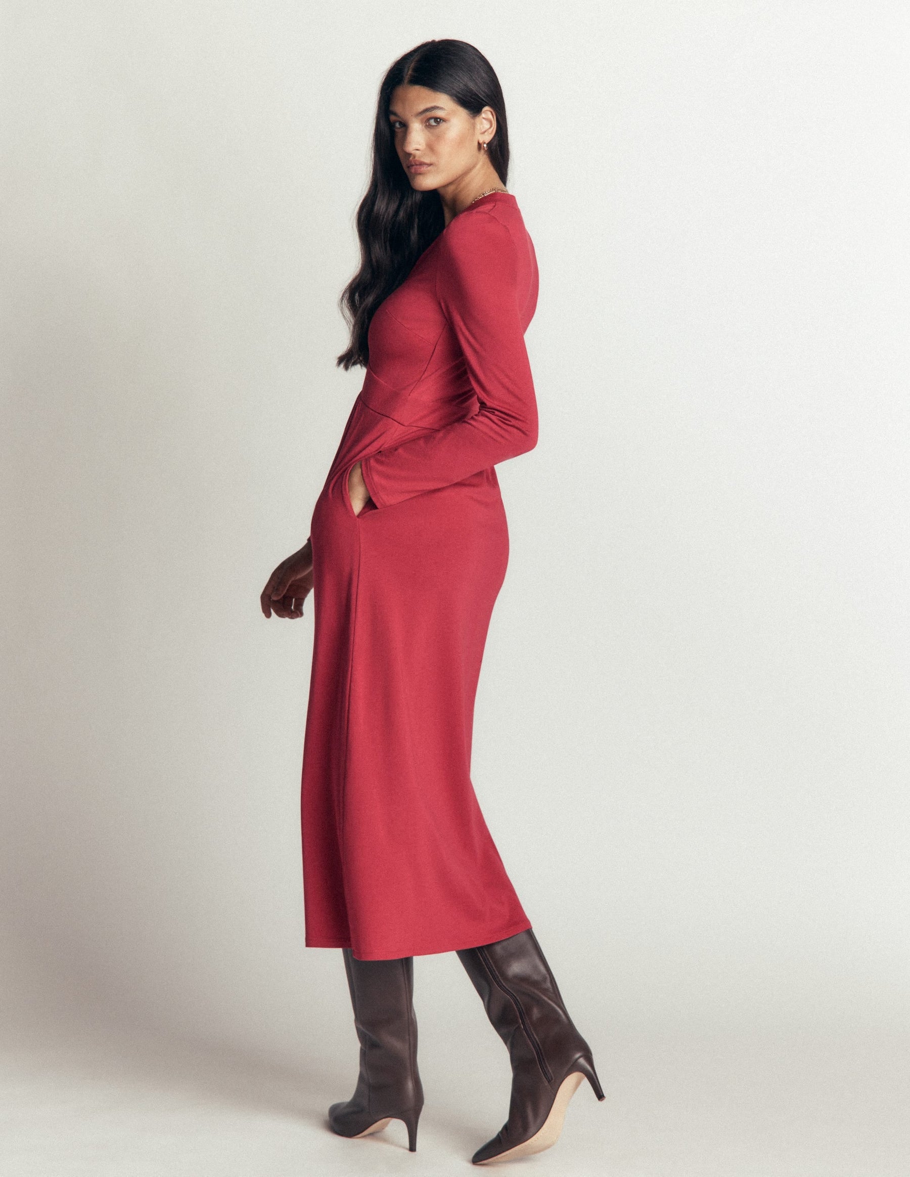 Hope Zip Detail Jersey Dress-Red Earth