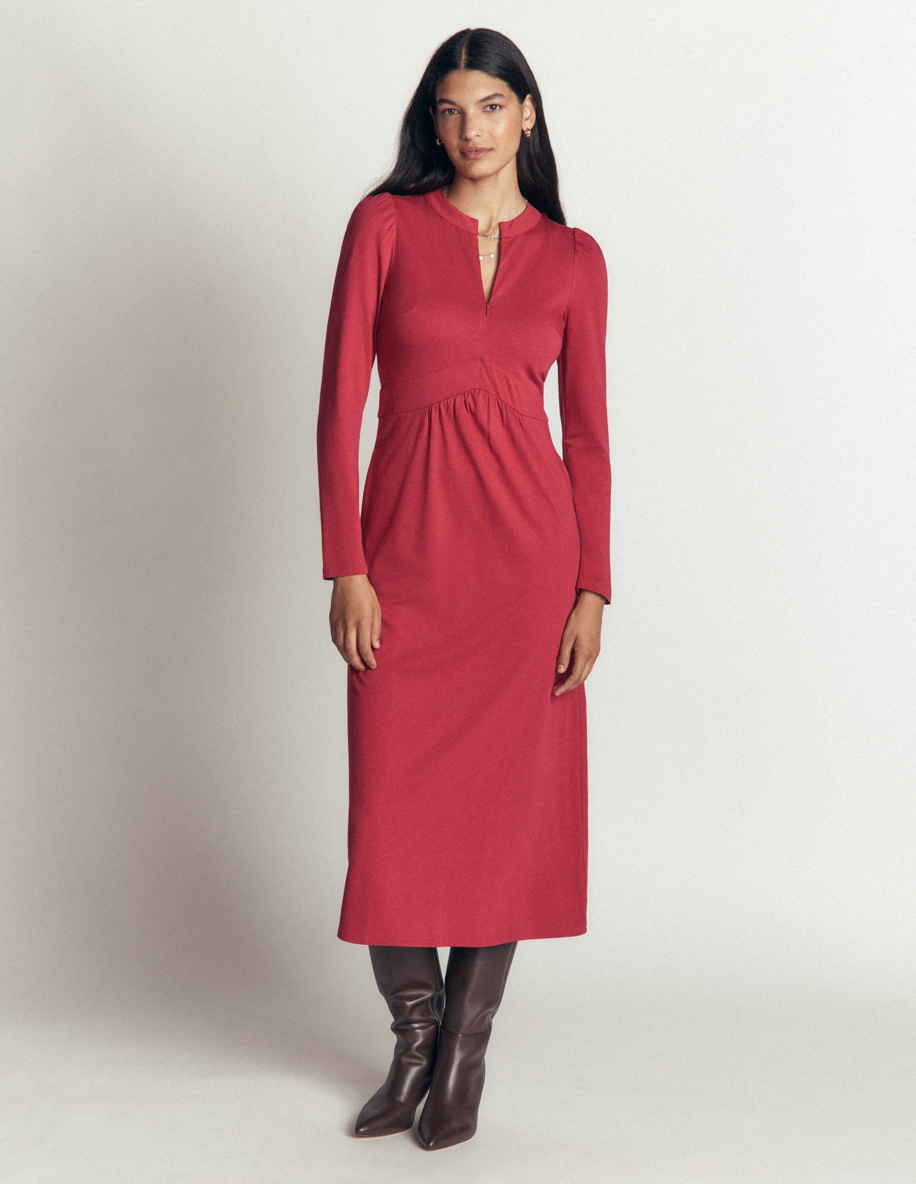 Hope Zip Detail Jersey Dress-Red Earth