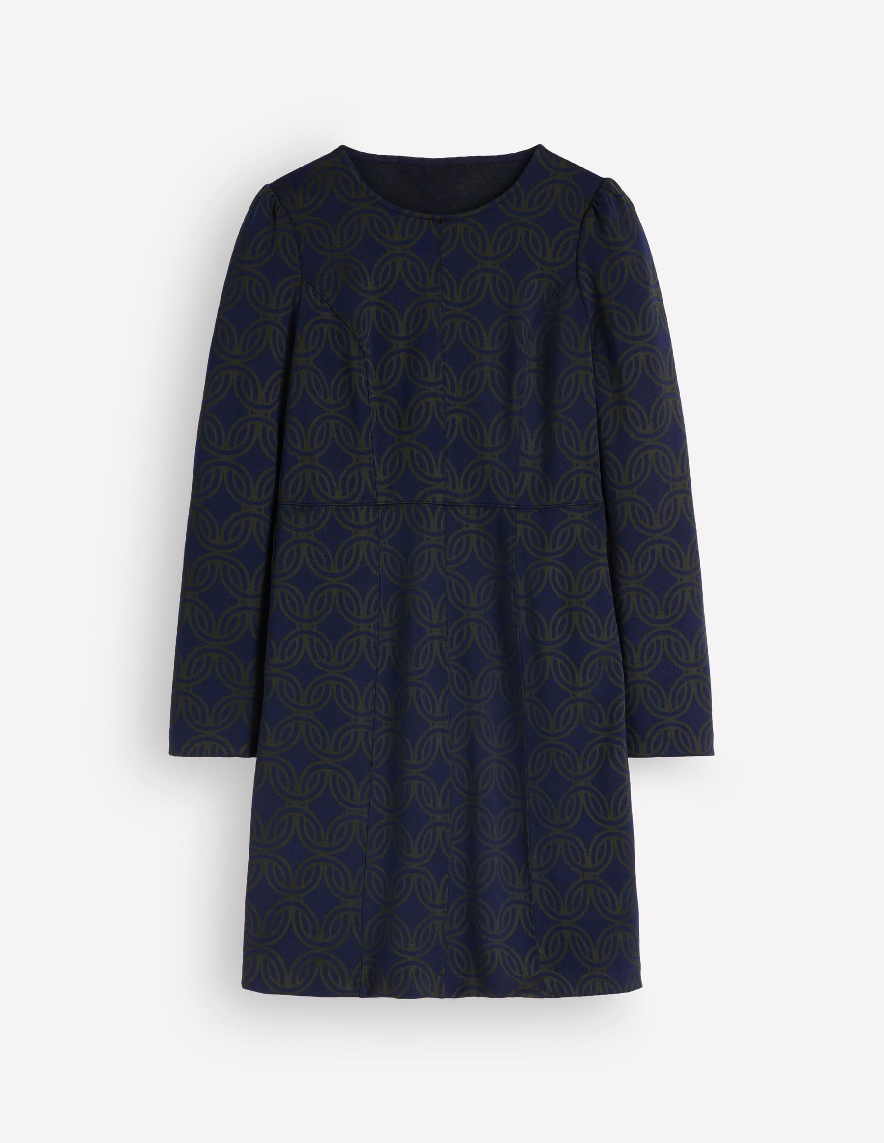 Marla Seamed Ottoman Dress-Navy and Forest Glade Jacquard
