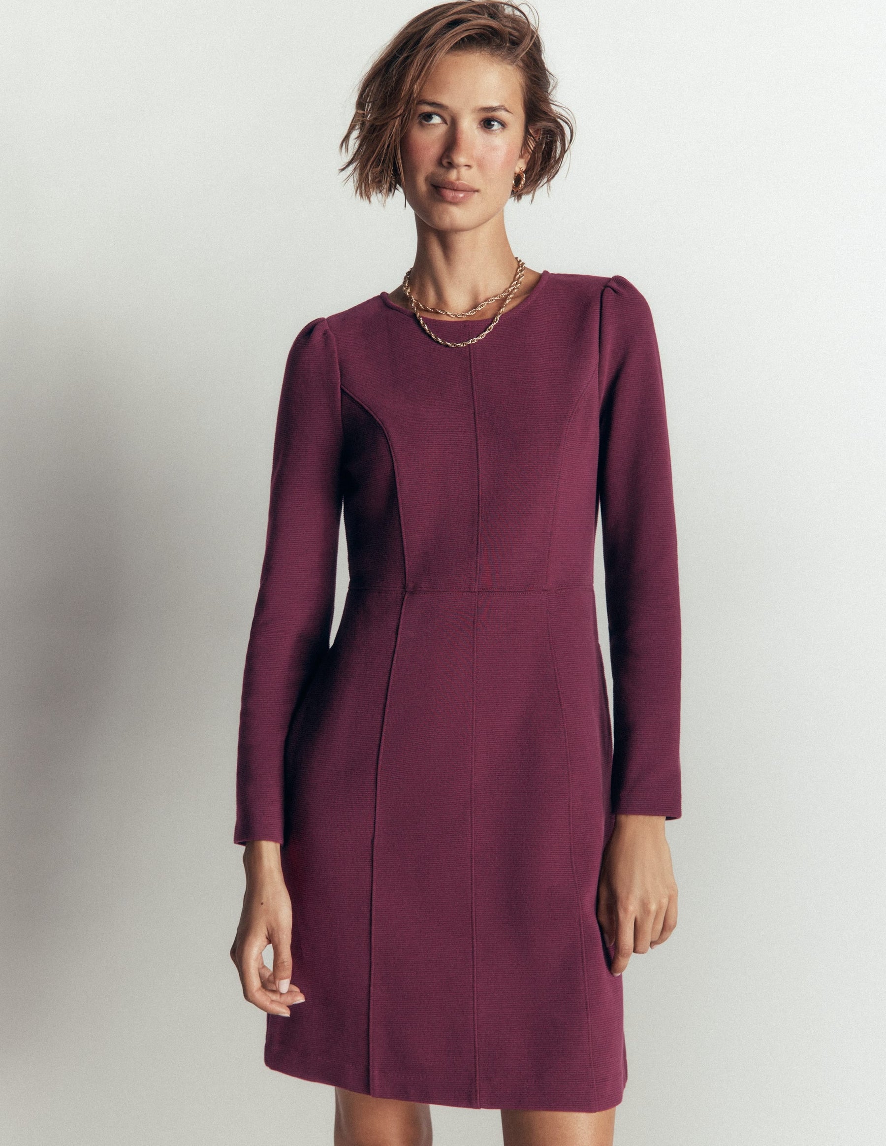 Marla Seamed Ottoman Dress-Dark Cherry