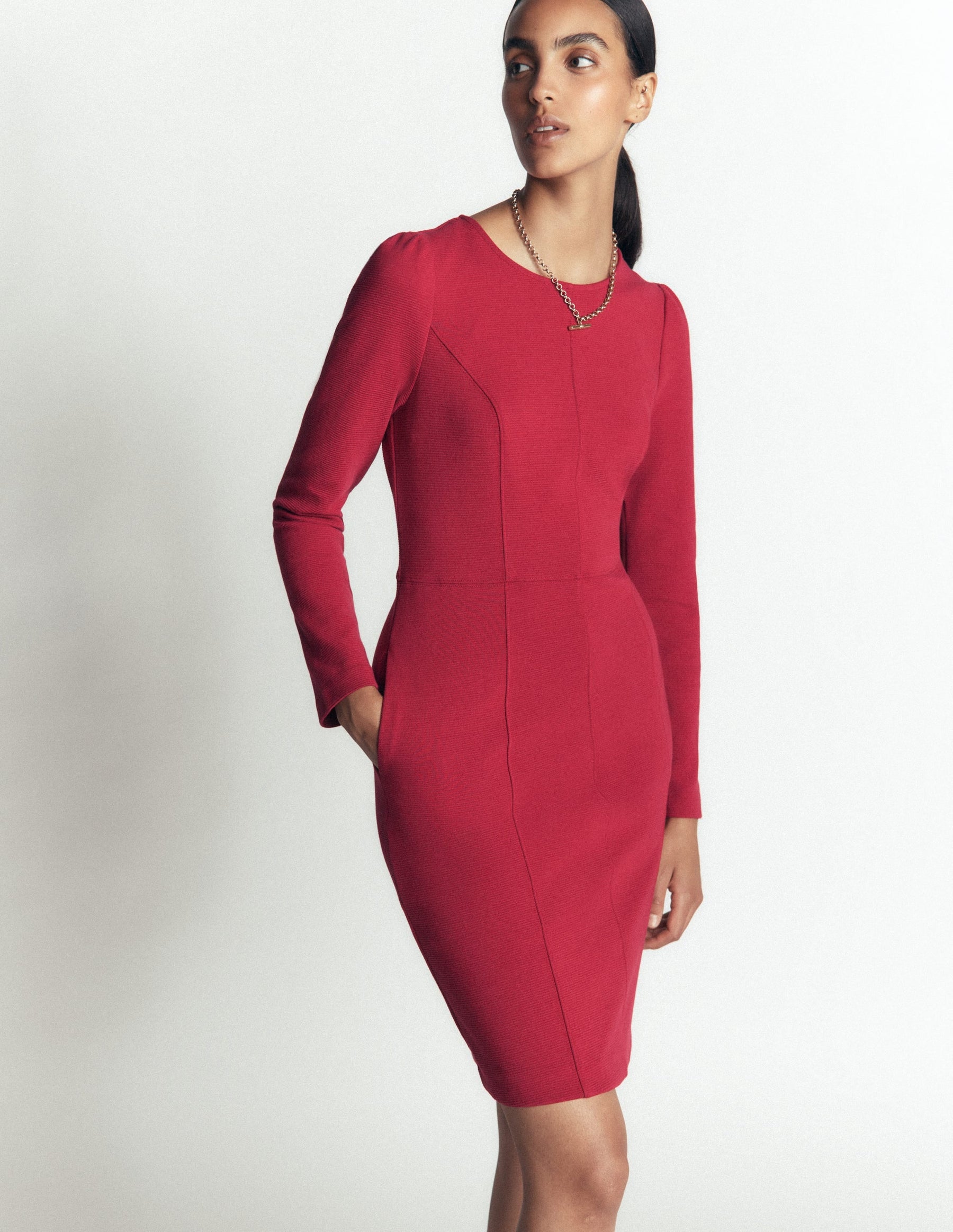 Marla Seamed Ottoman Dress-Red Earth