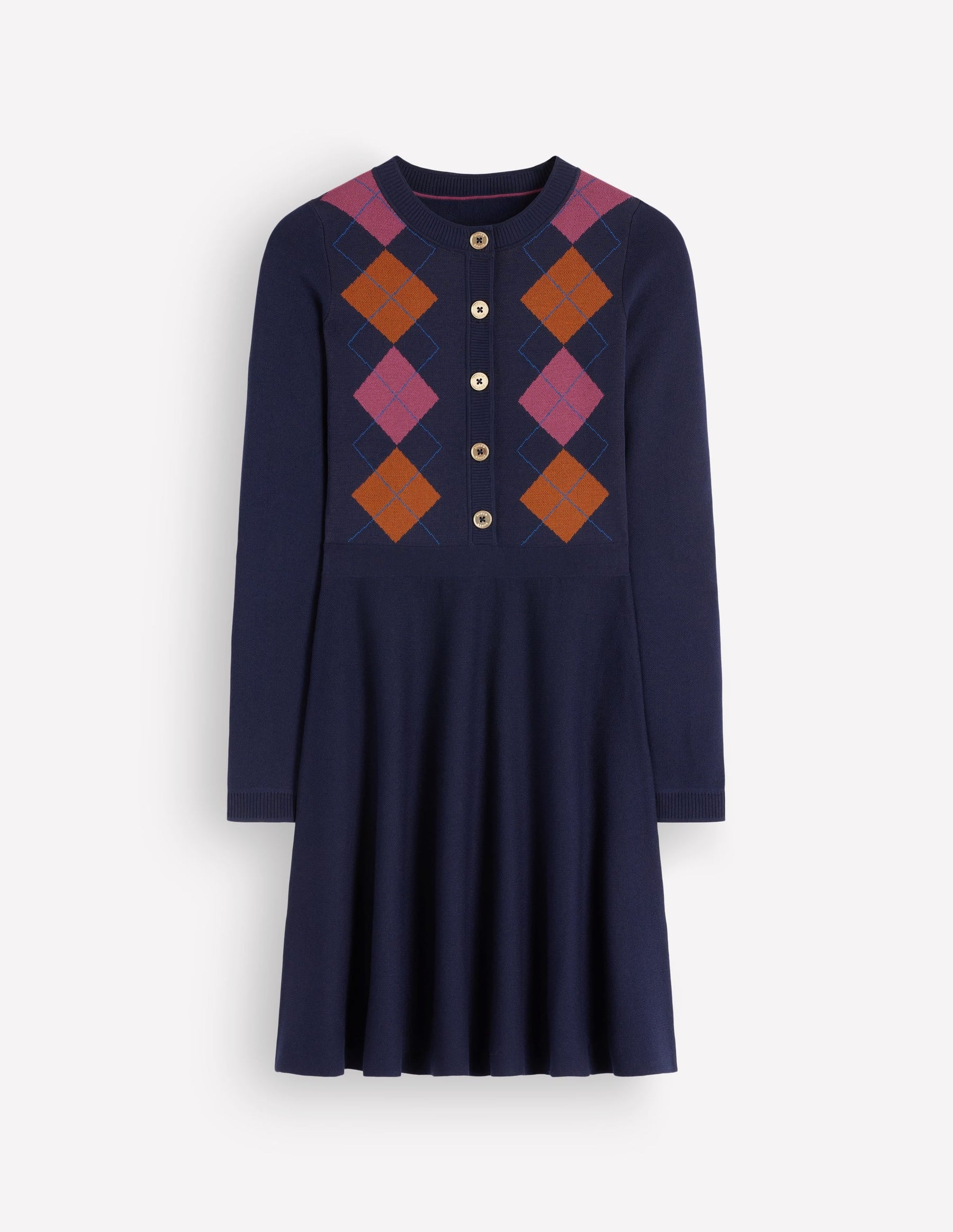 Crew Neck Jacquard Dress-Navy Jacquard