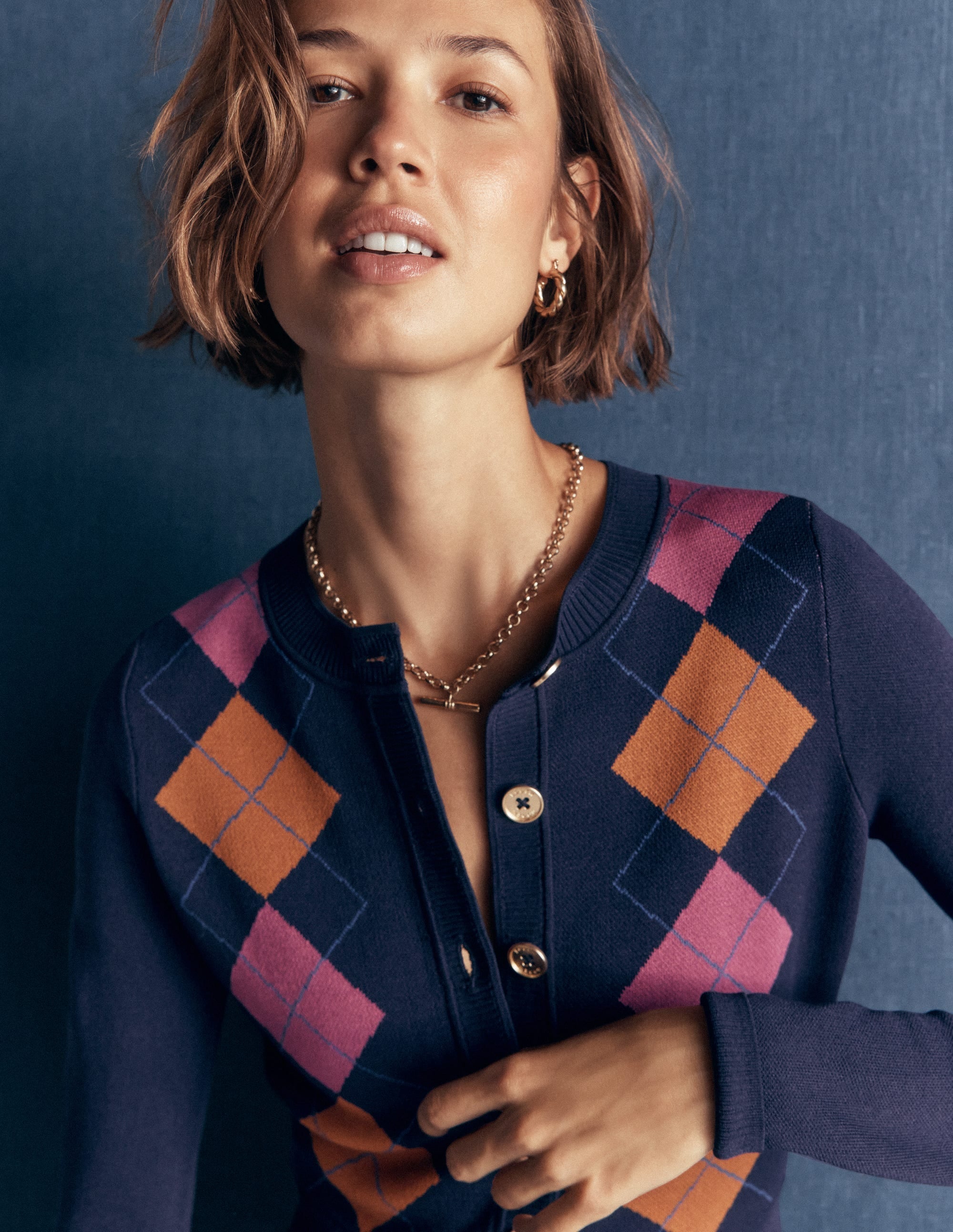 Crew Neck Jacquard Dress-Navy Jacquard