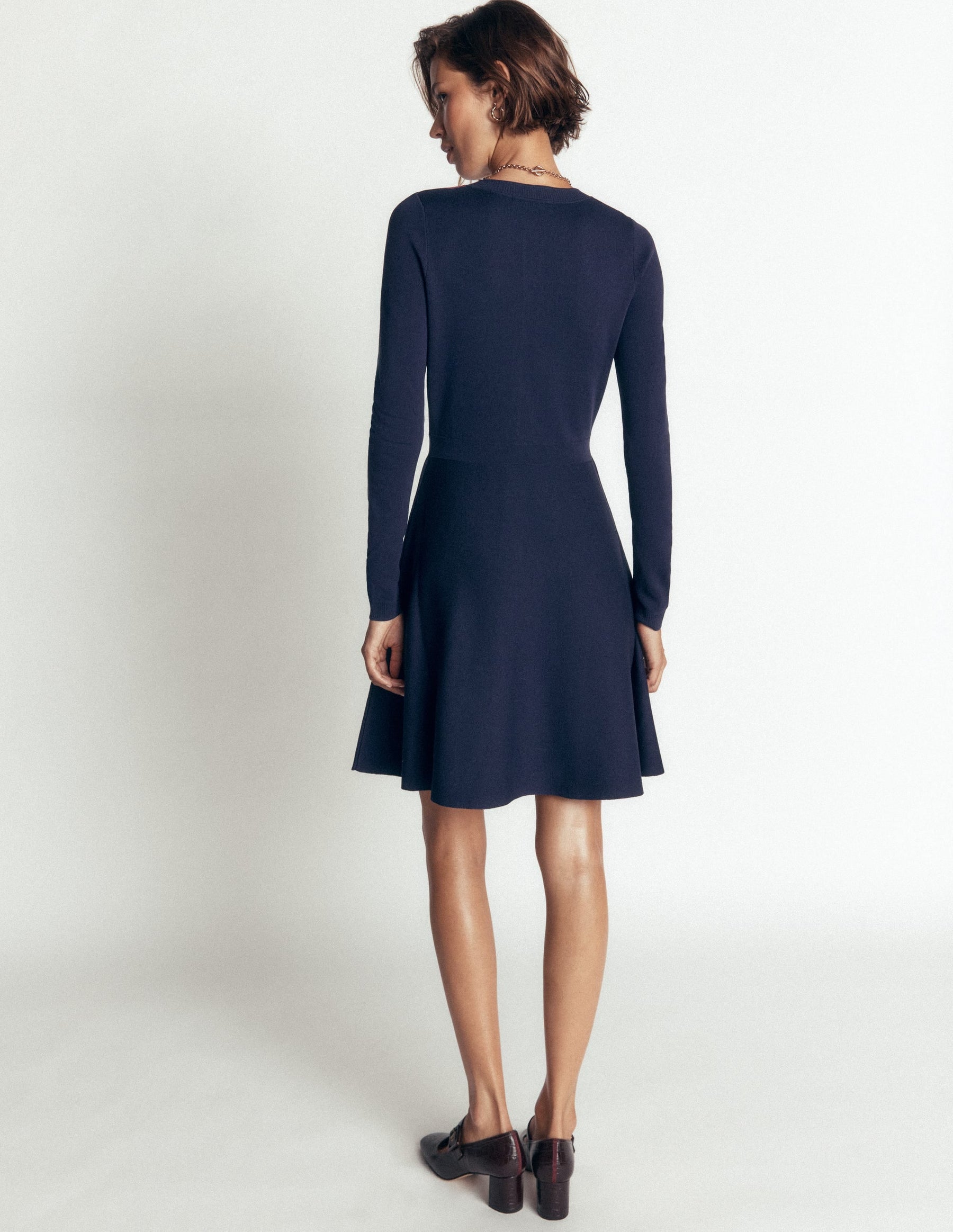 Crew Neck Jacquard Dress-Navy Jacquard