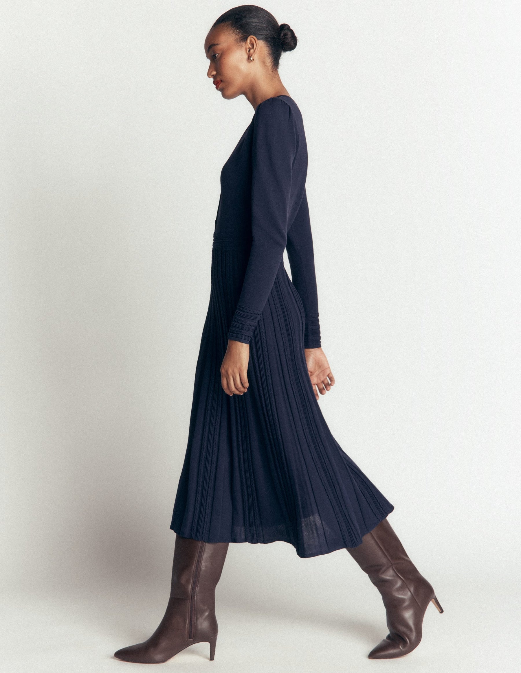 Cable Stitch Knitted Dress-Navy