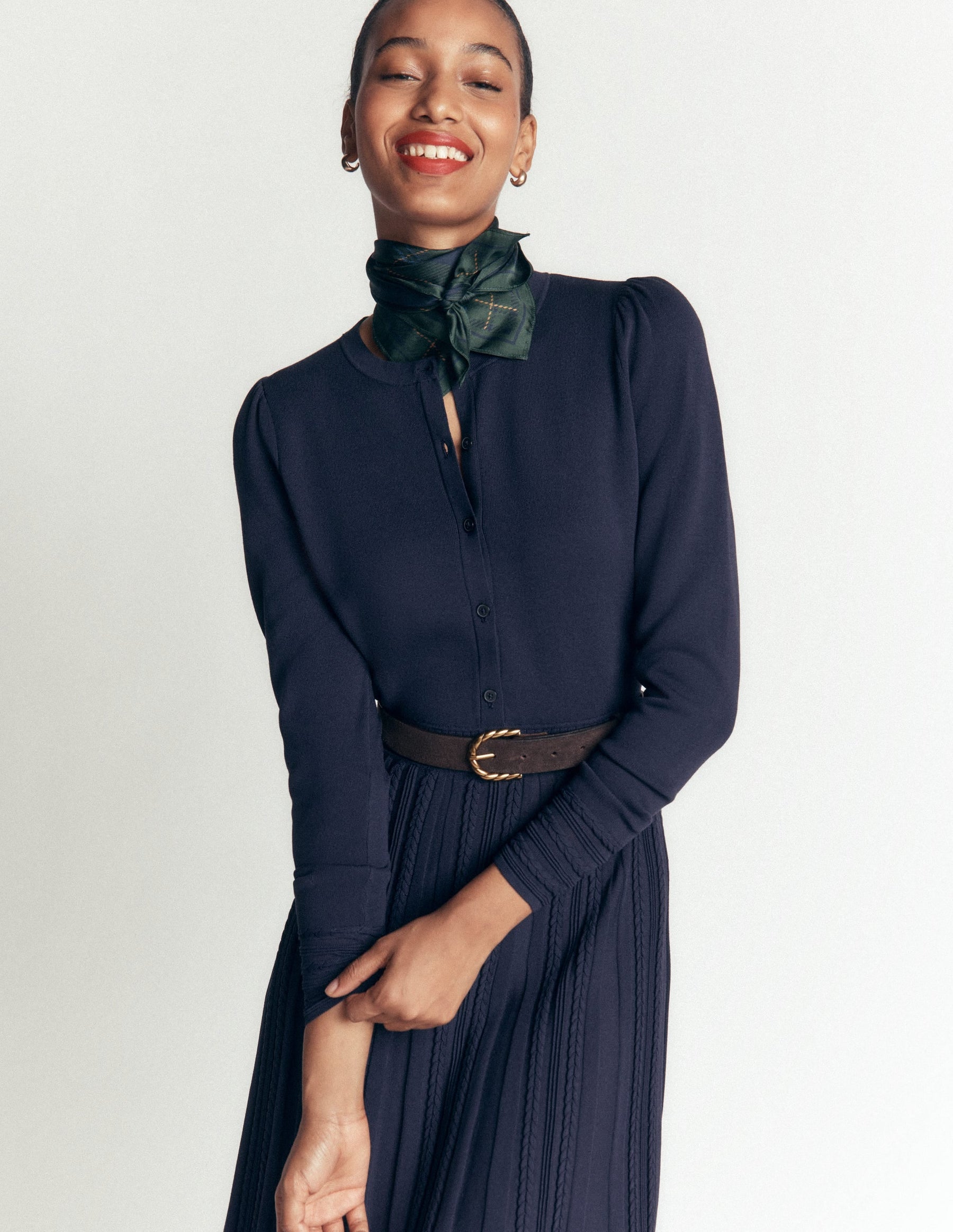 Cable Stitch Knitted Dress-Navy