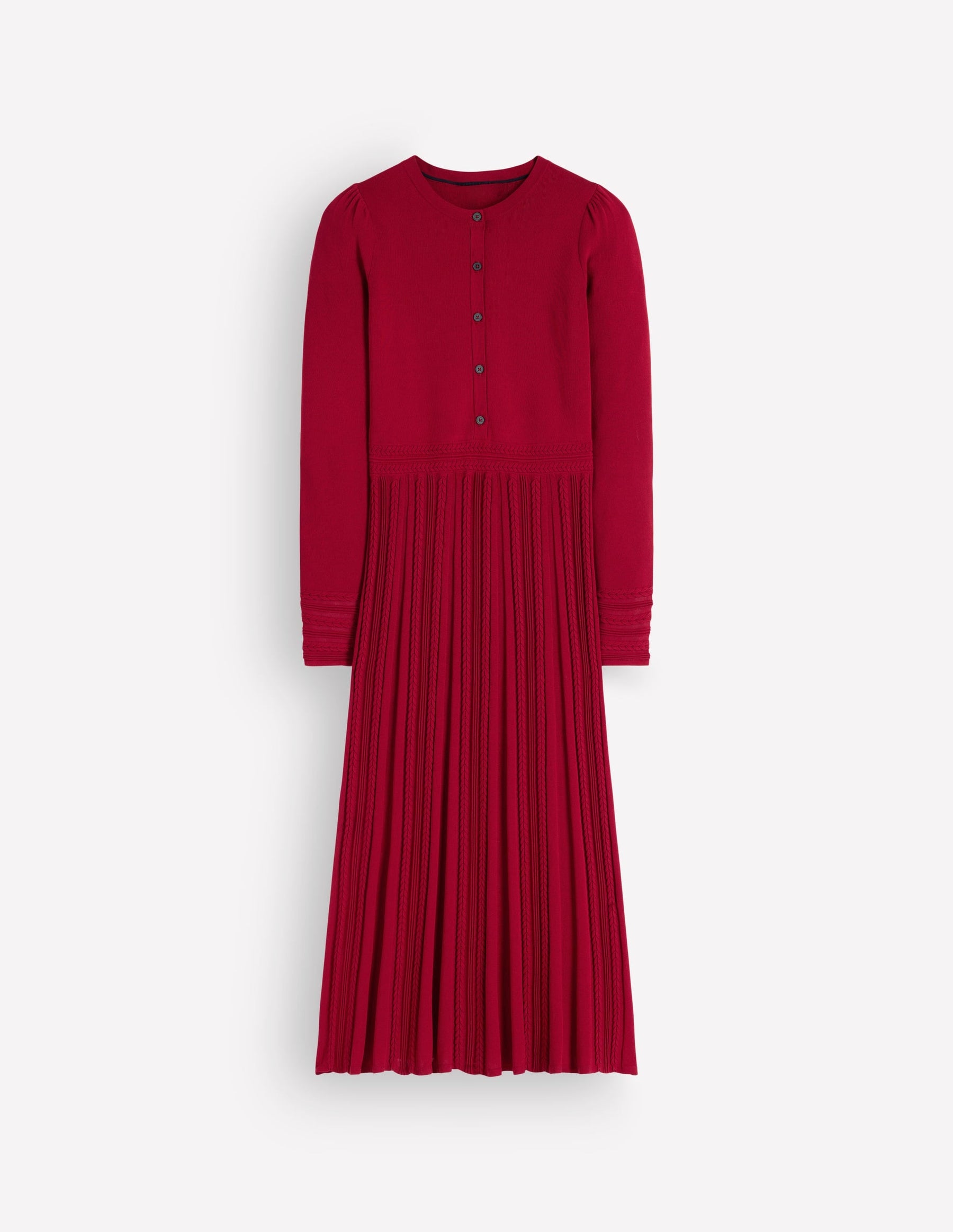 Cable Stitch Knitted Dress-Crimson Red