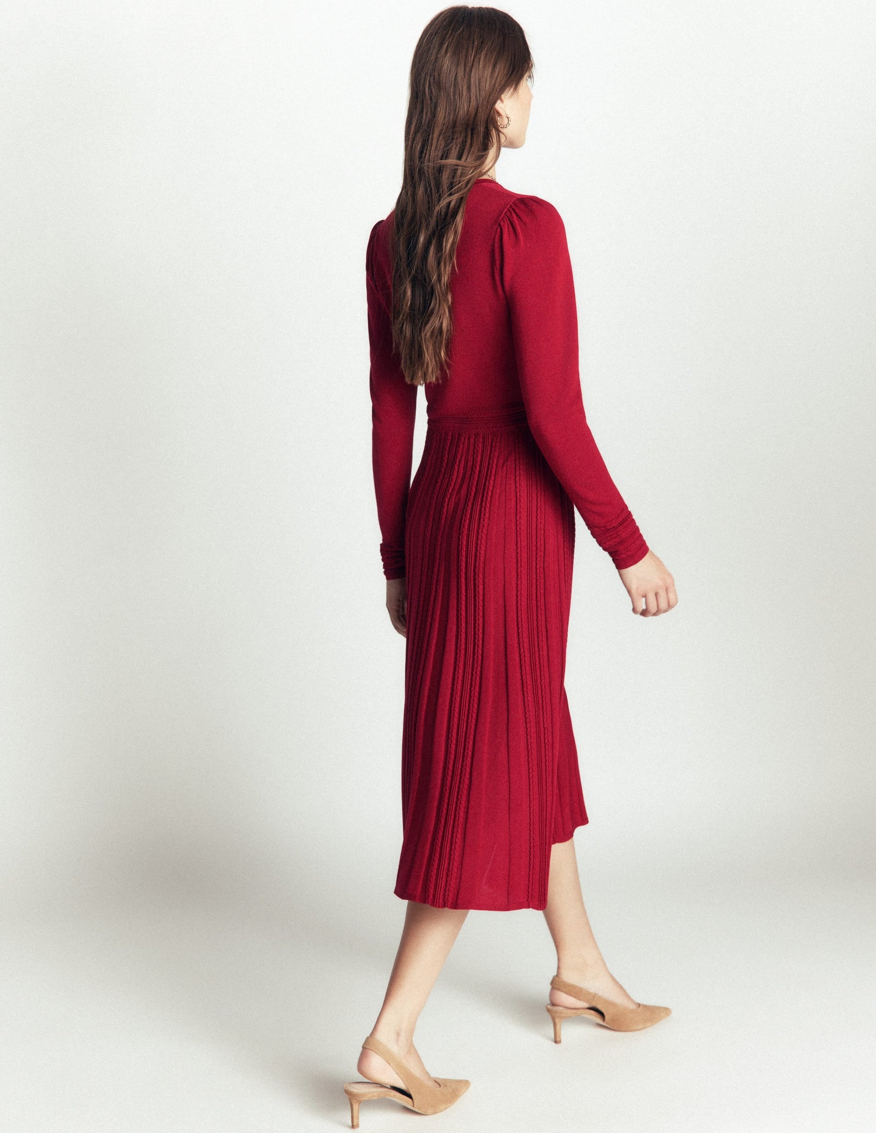 Cable Stitch Knitted Dress-Crimson Red