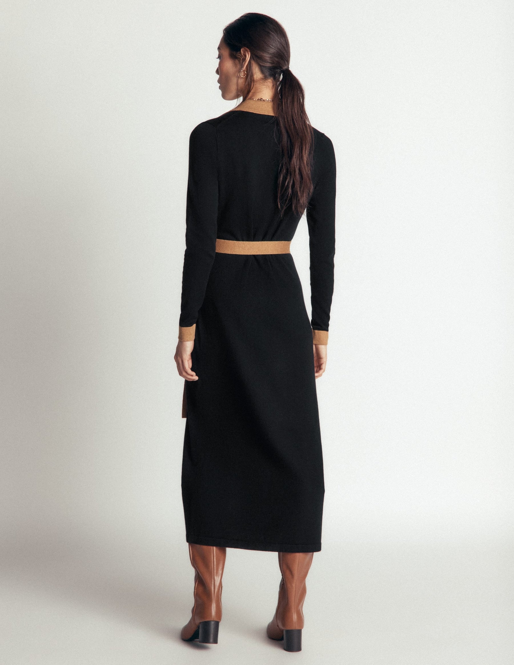Jessica Knitted Shirt Dress-Black and Fall leaf