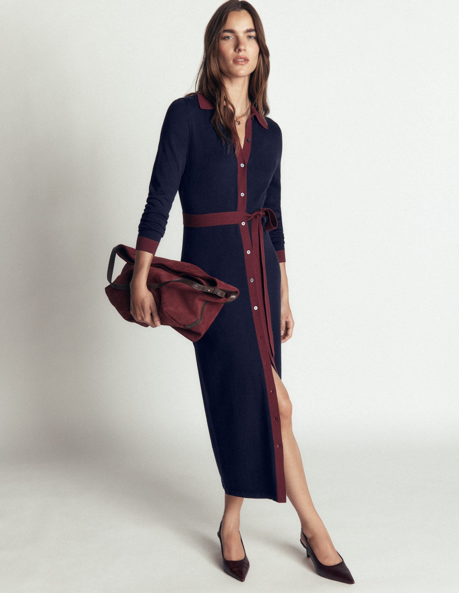 Jessica Knitted Shirt Dress-Evening Blue, Deep Wisteria