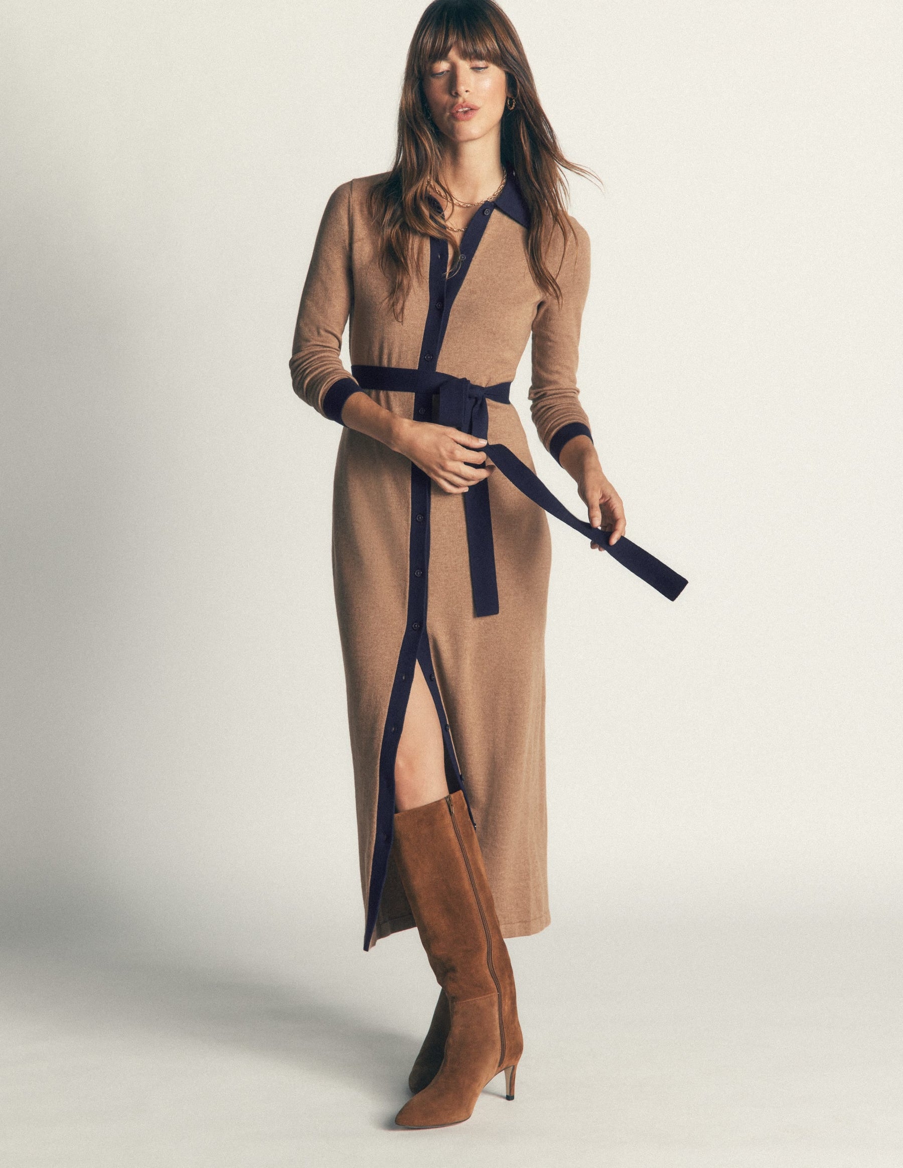 Jessica Knitted Shirt Dress-Fall Leaf/ Evening Blue