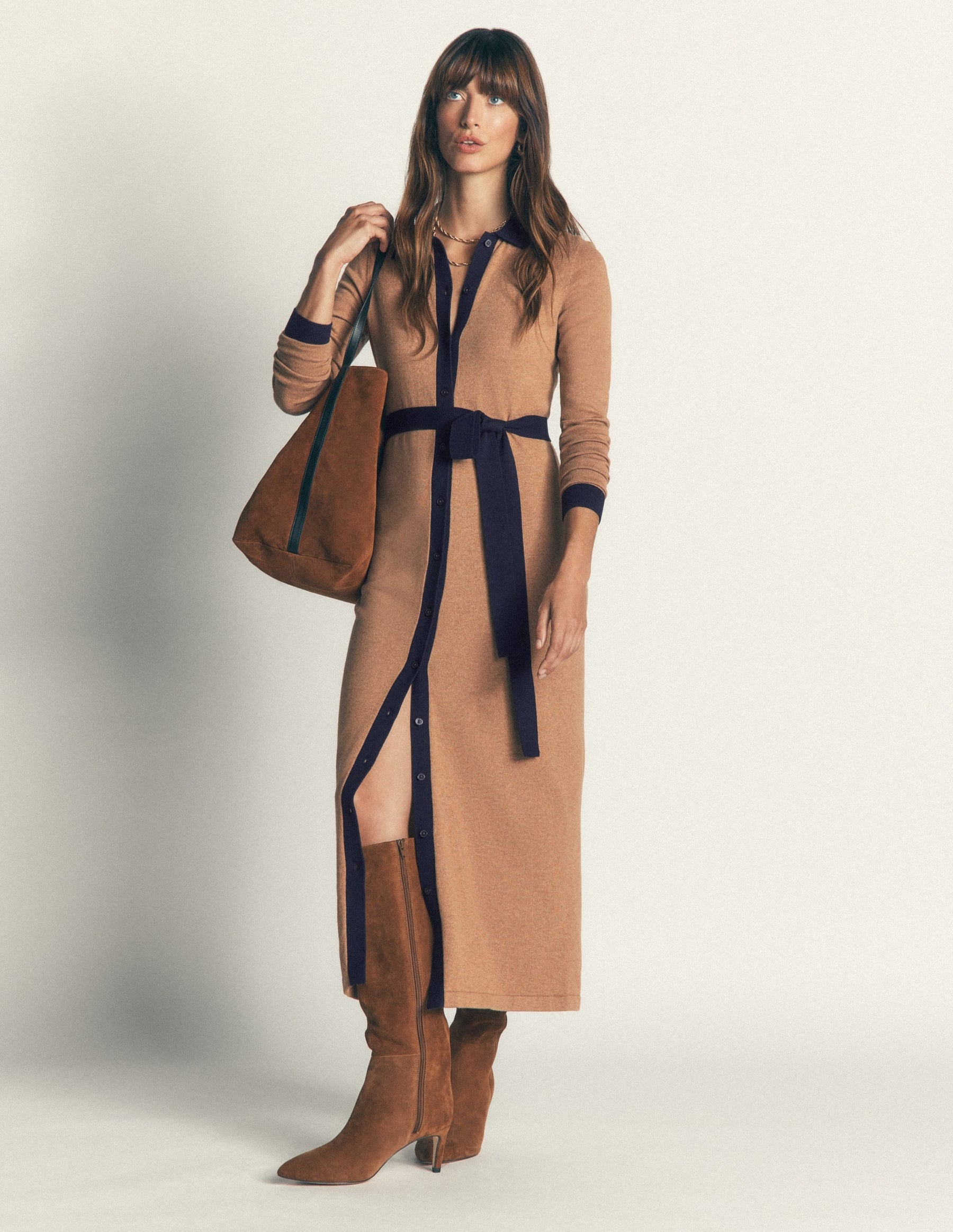 Jessica Knitted Shirt Dress-Fall Leaf/ Evening Blue