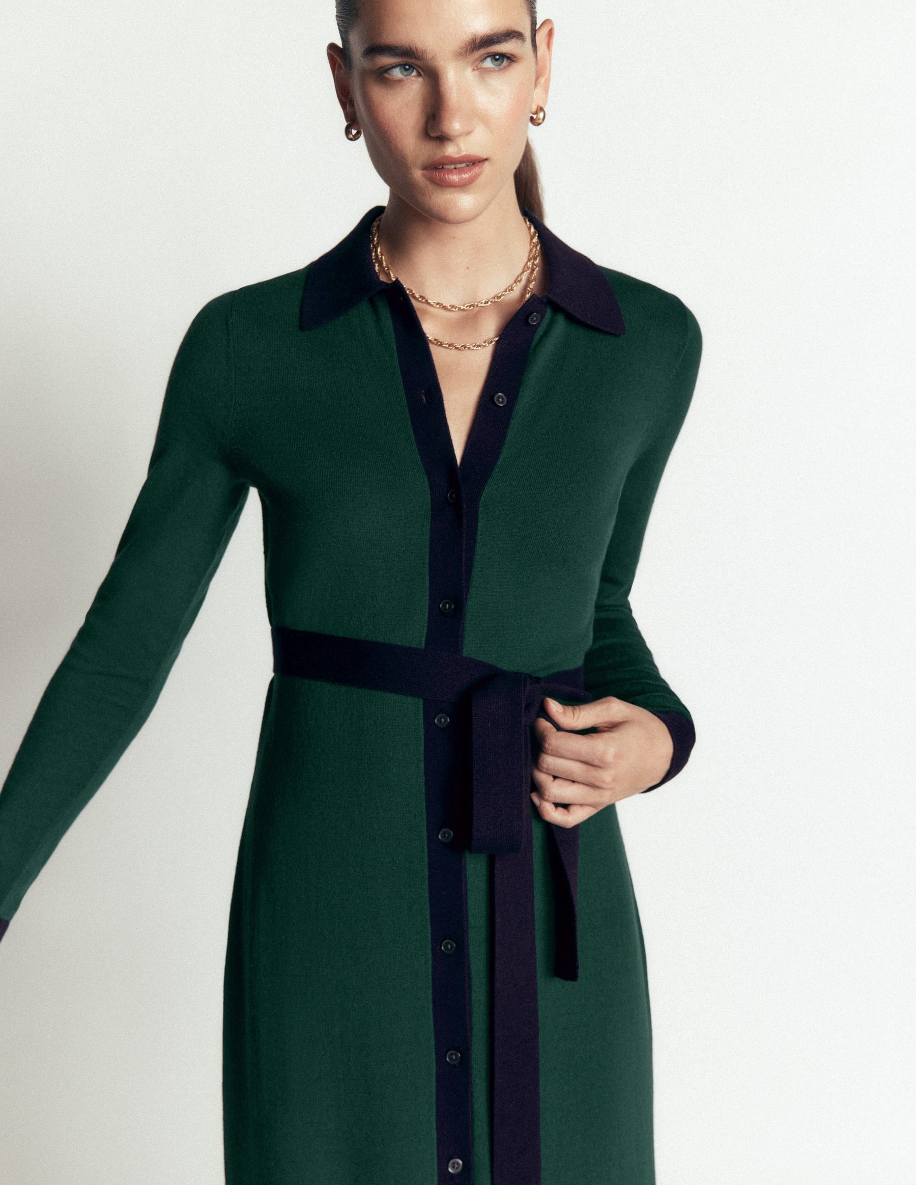Jessica Knitted Shirt Dress-Malachite Green, Evening Blue