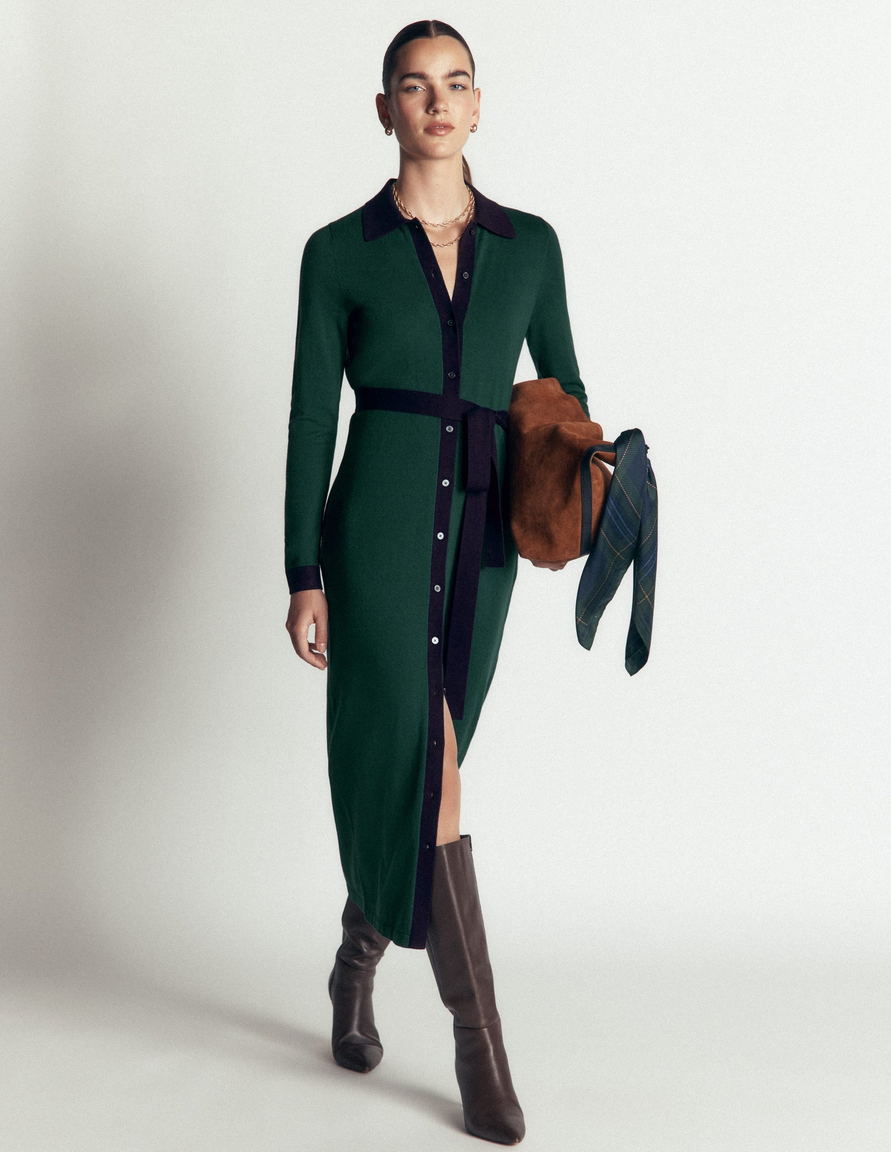 Jessica Knitted Shirt Dress-Malachite Green, Evening Blue