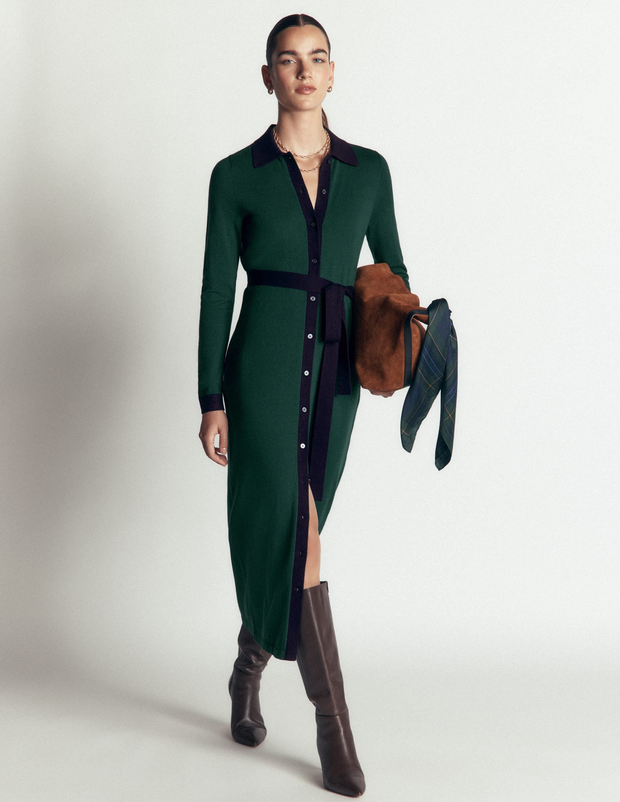 Jessica Knitted Shirt Dress-Malachite Green, Evening Blue
