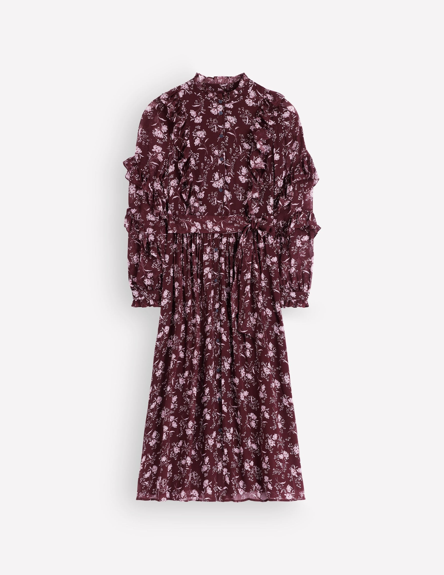 Ruffle Tie Neck Dress-Brown, Enchanted Sprigs