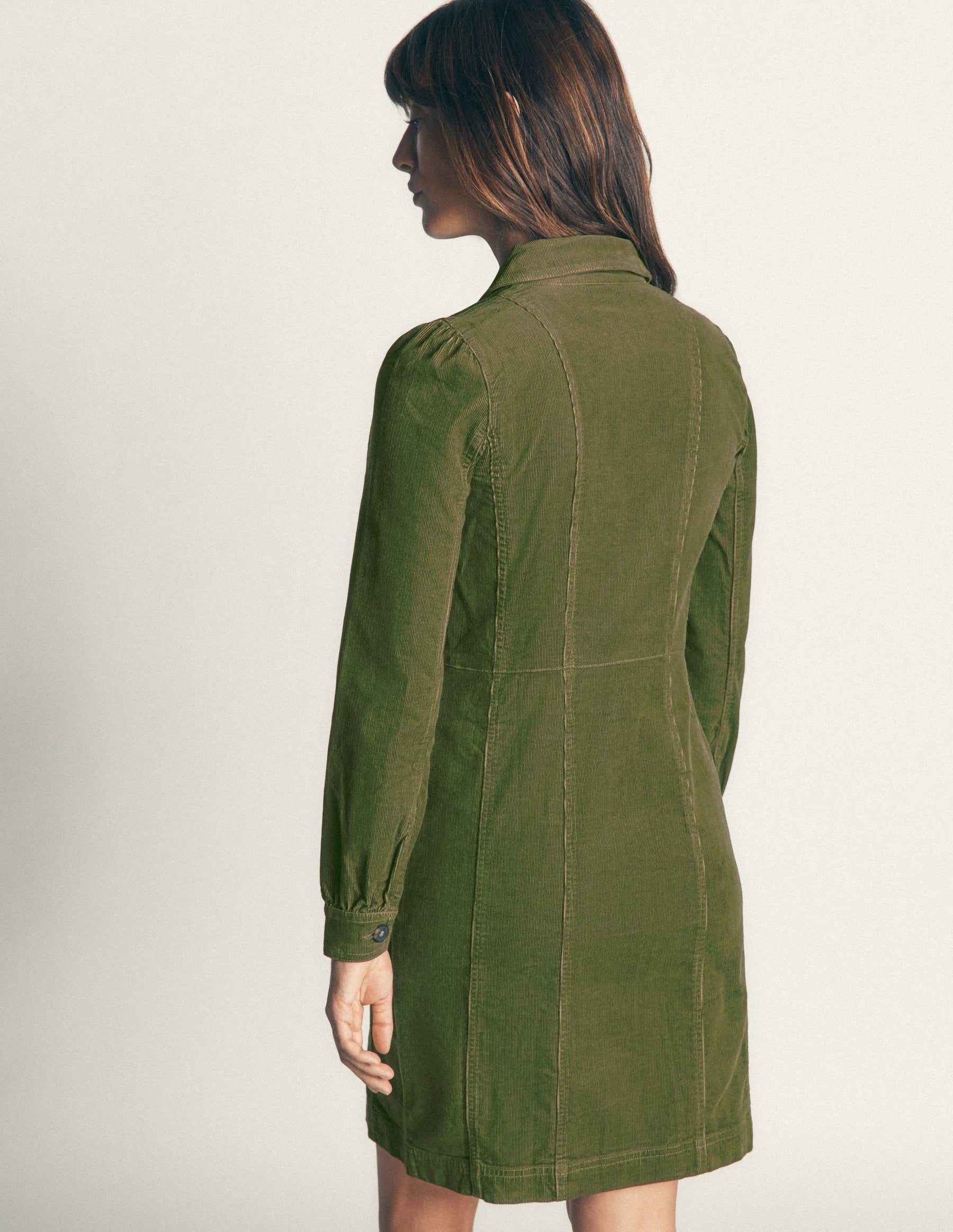 Rhoda Cord Short Dress-Forest Green