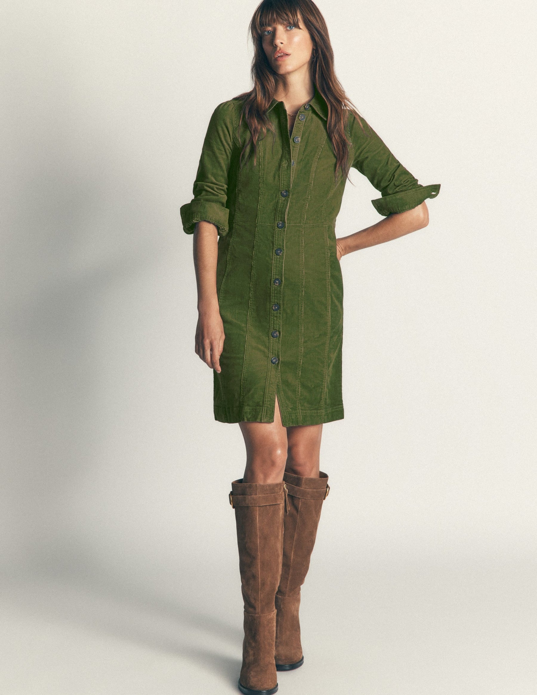 Rhoda Cord Short Dress-Forest Green