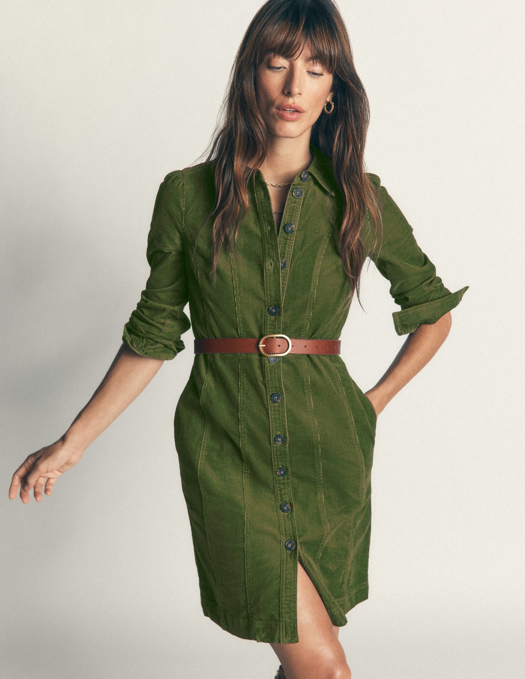 Rhoda Cord Short Dress-Forest Green