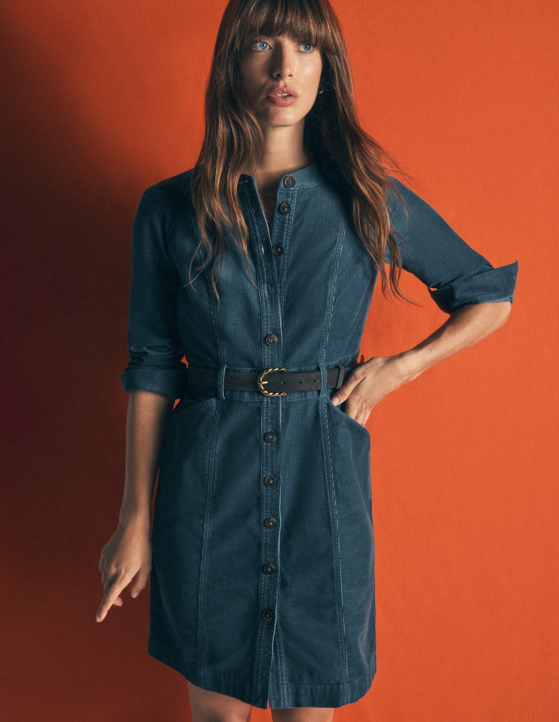 Zara Cord Short Dress-Storm Blue