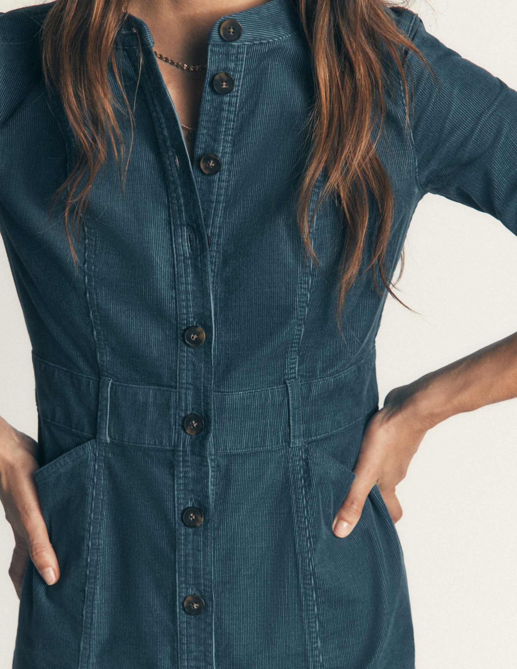 Zara Cord Short Dress-Storm Blue