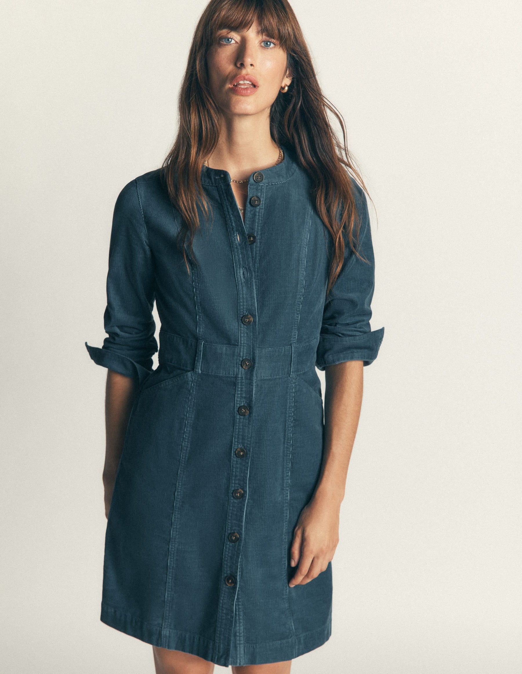 Zara Cord Short Dress-Storm Blue