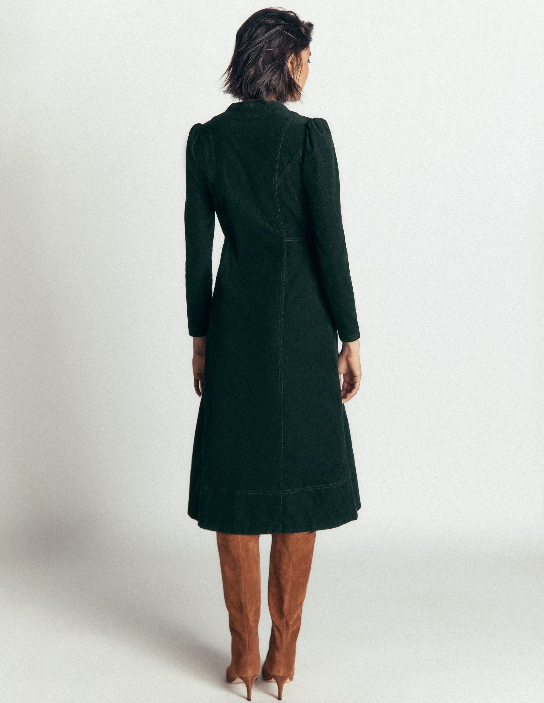 Una Cord Midi Dress-Midnight Emerald