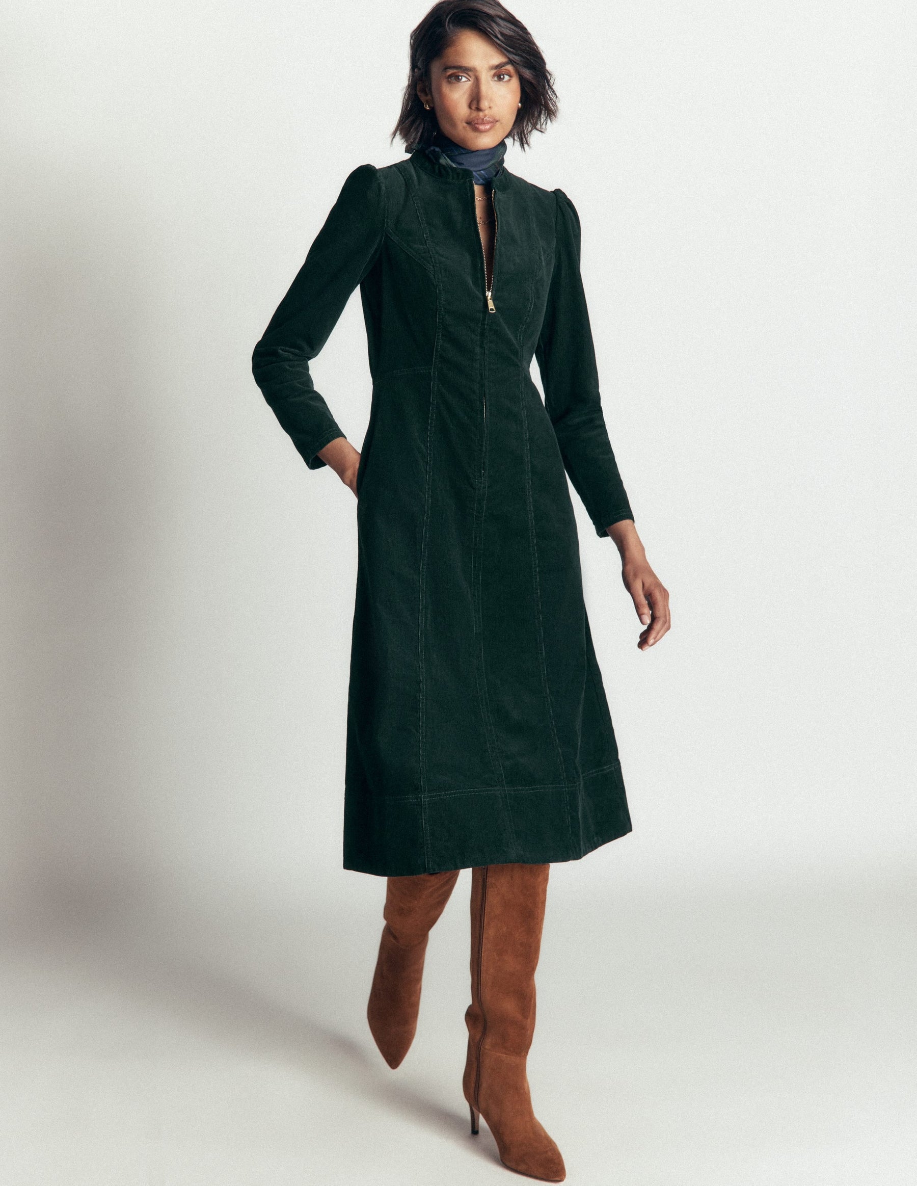 Una Cord Midi Dress-Midnight Emerald