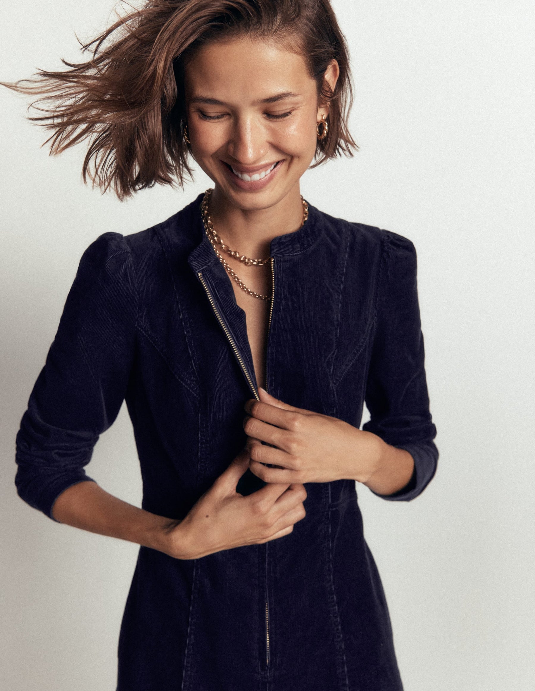 Una Cord Midi Dress-Navy