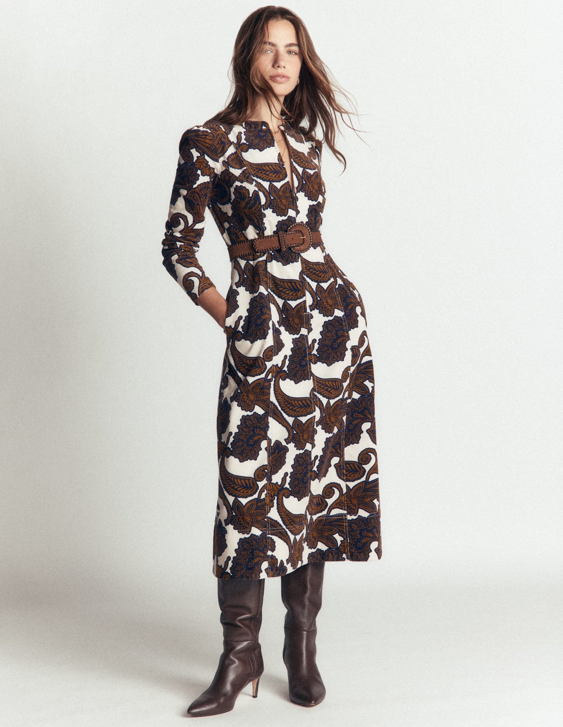 Una Cord Midi Dress-Almond Milk Paisley Bouquet