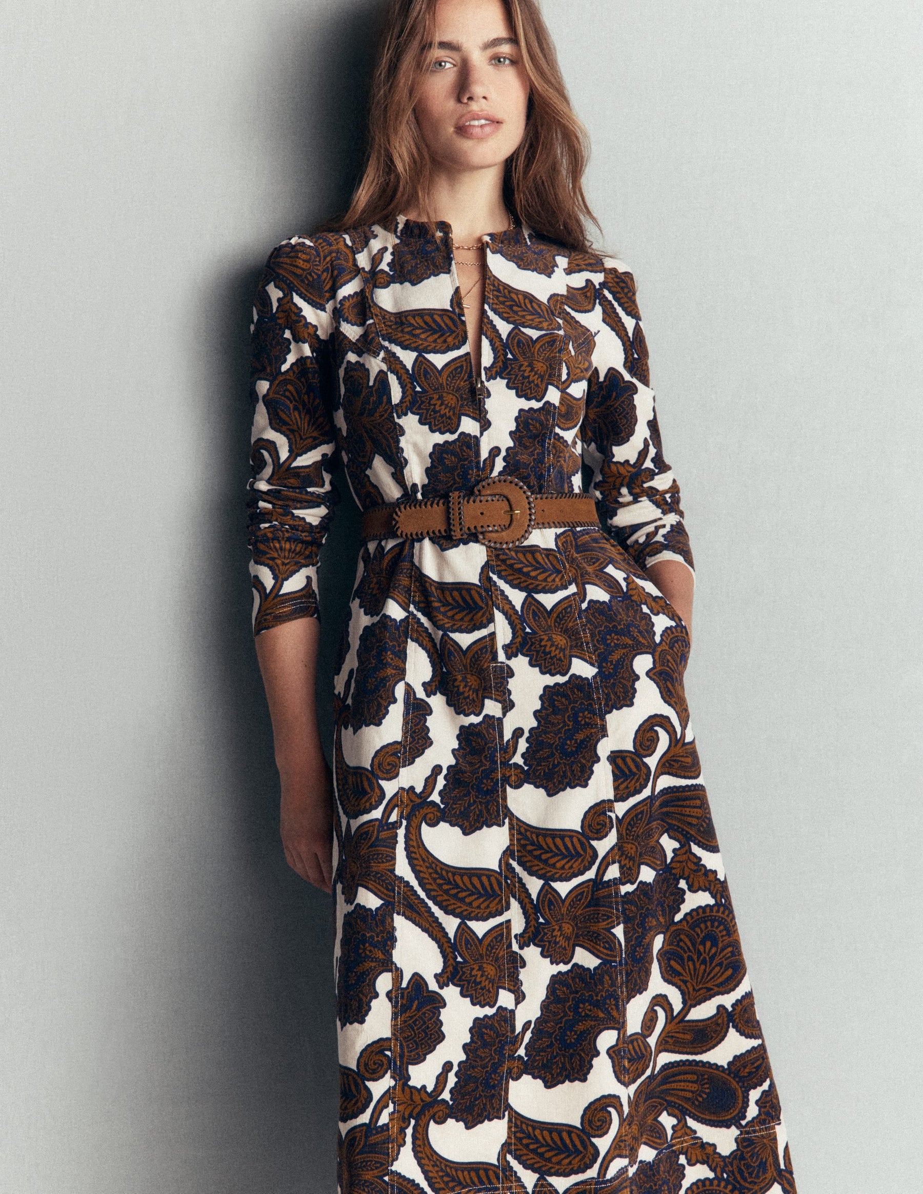 Una Cord Midi Dress-Almond Milk Paisley Bouquet
