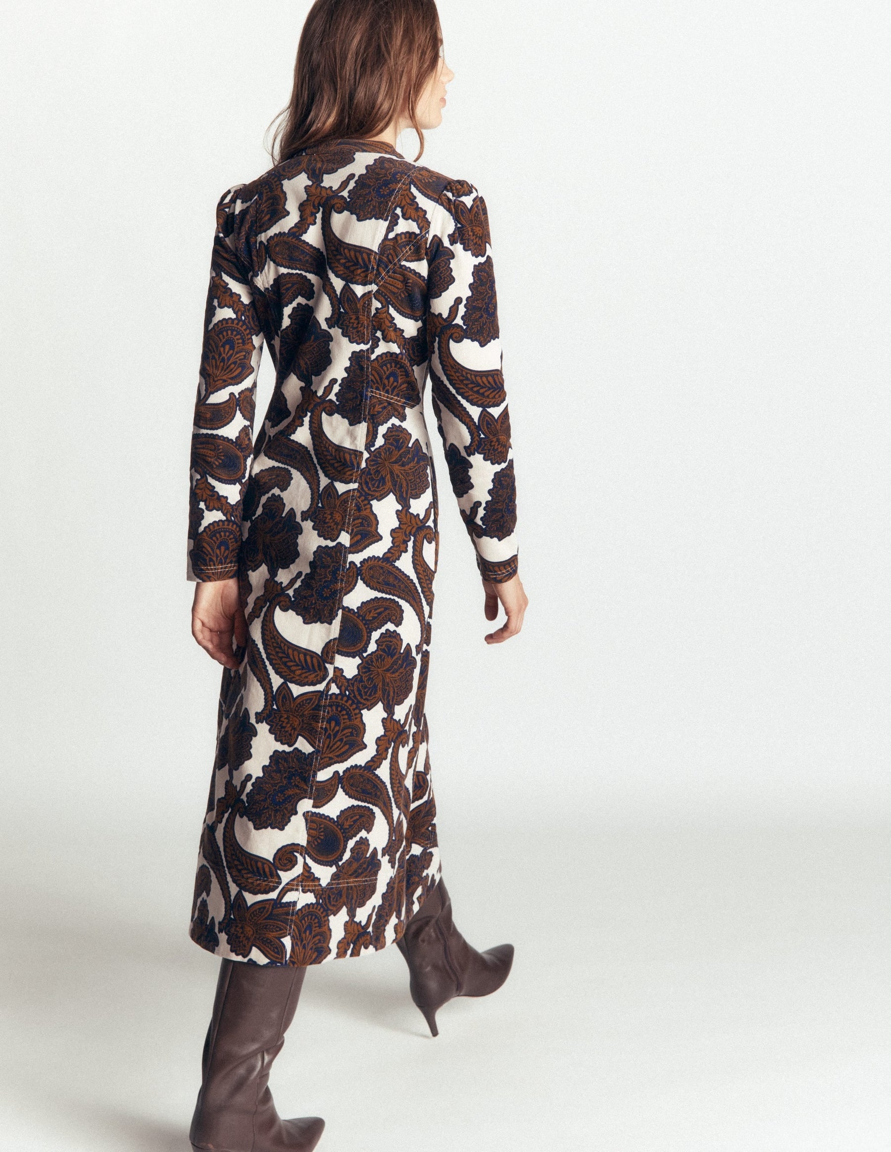 Una Cord Midi Dress-Almond Milk Paisley Bouquet