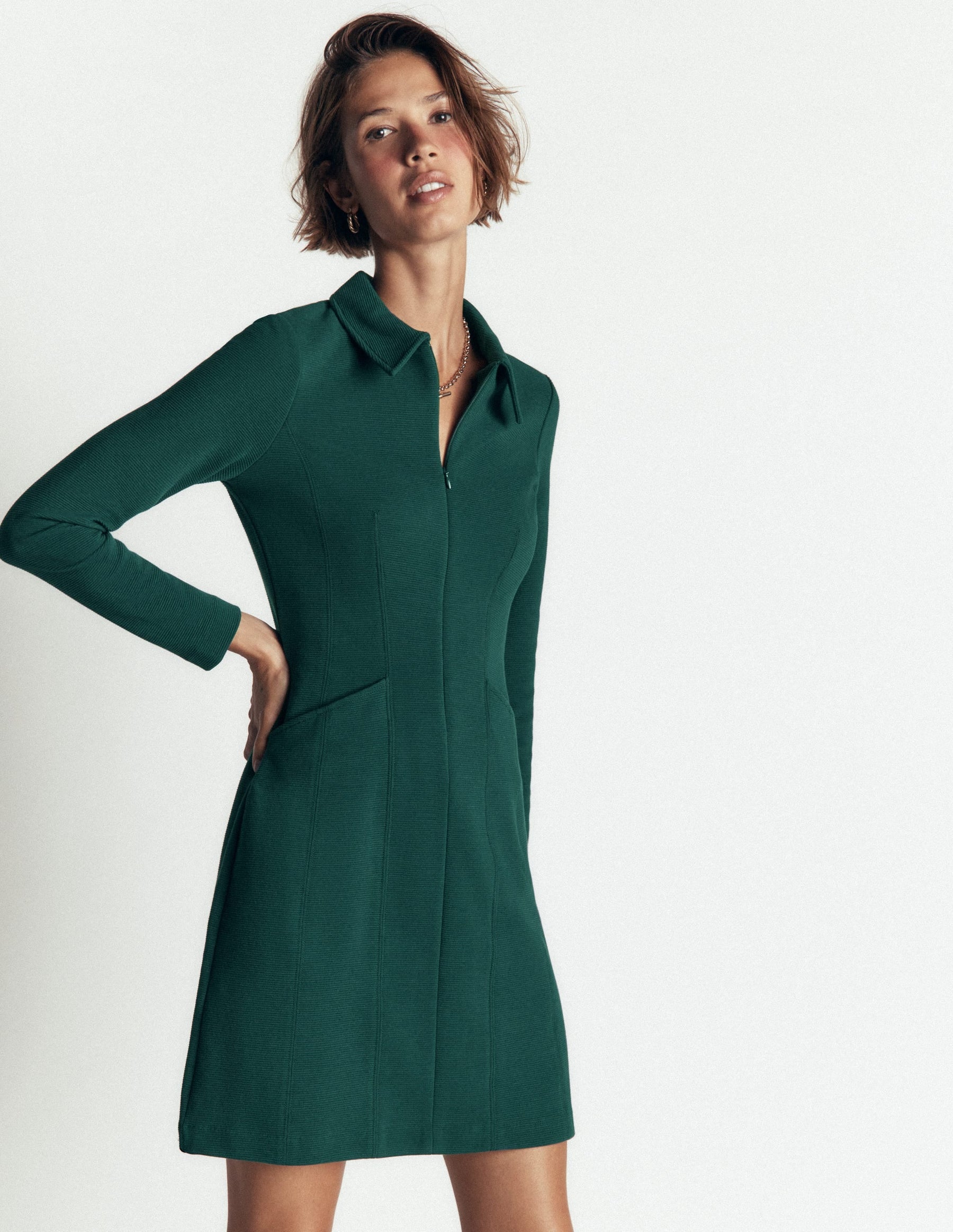 Nia Ottoman Long Sleeve Dress-Malachite green