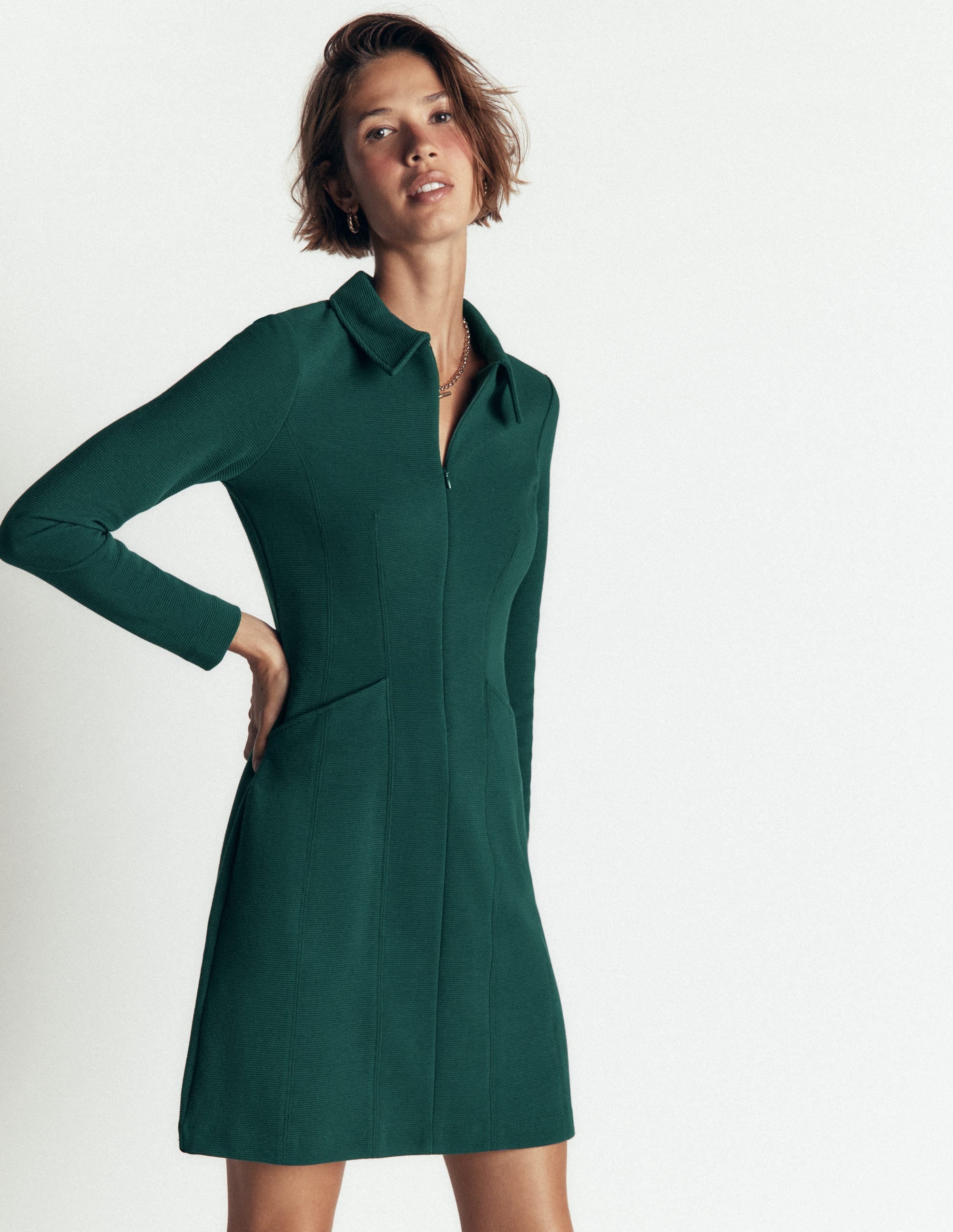 Nia Ottoman Long Sleeve Dress-Malachite green