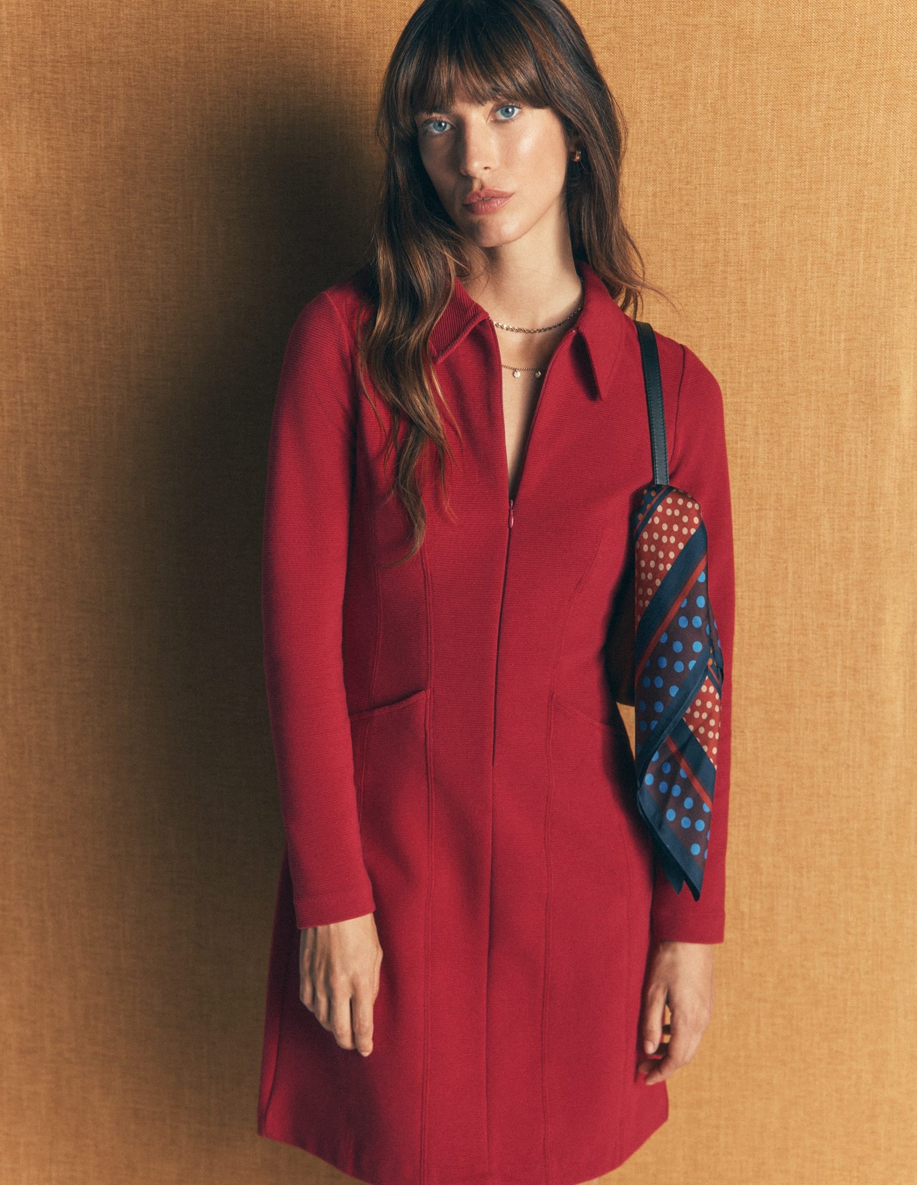Nia Ottoman Long Sleeve Dress-Crimson red