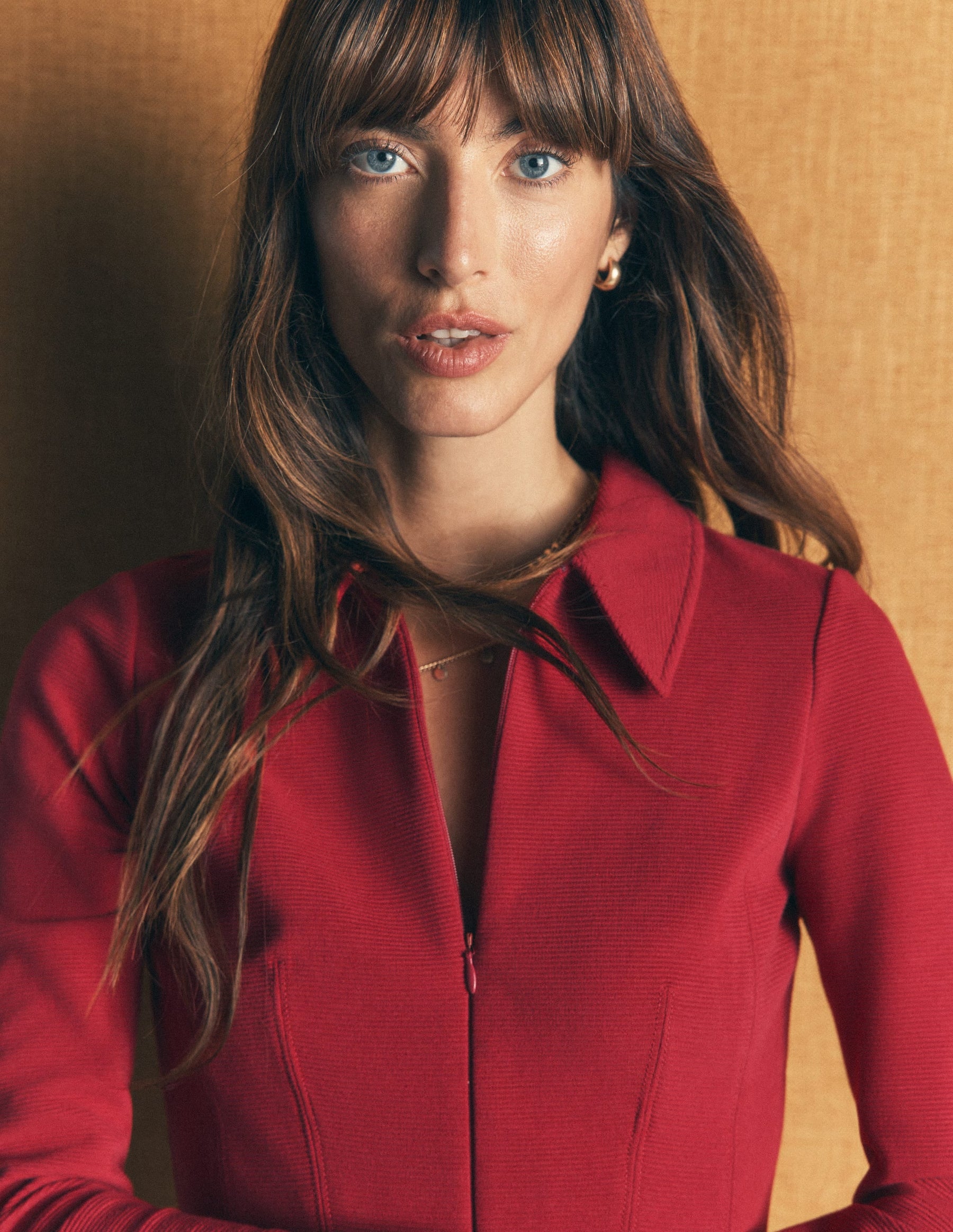 Nia Ottoman Long Sleeve Dress-Crimson red