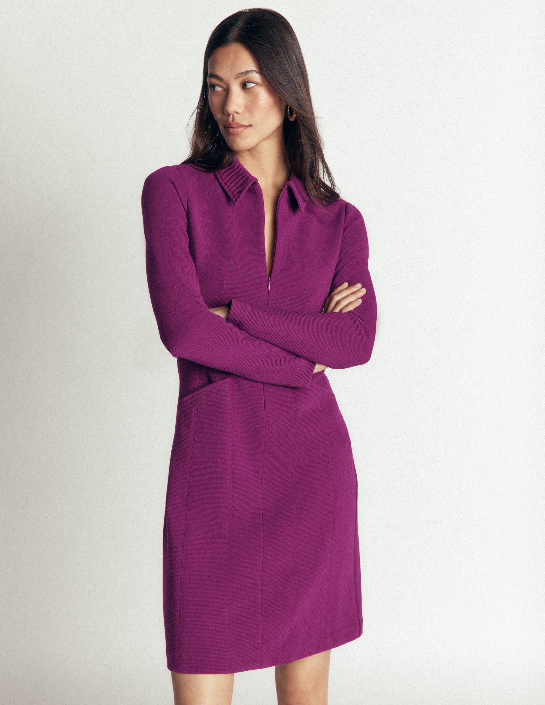 Nia Ottoman Long Sleeve Dress-Plum Jam
