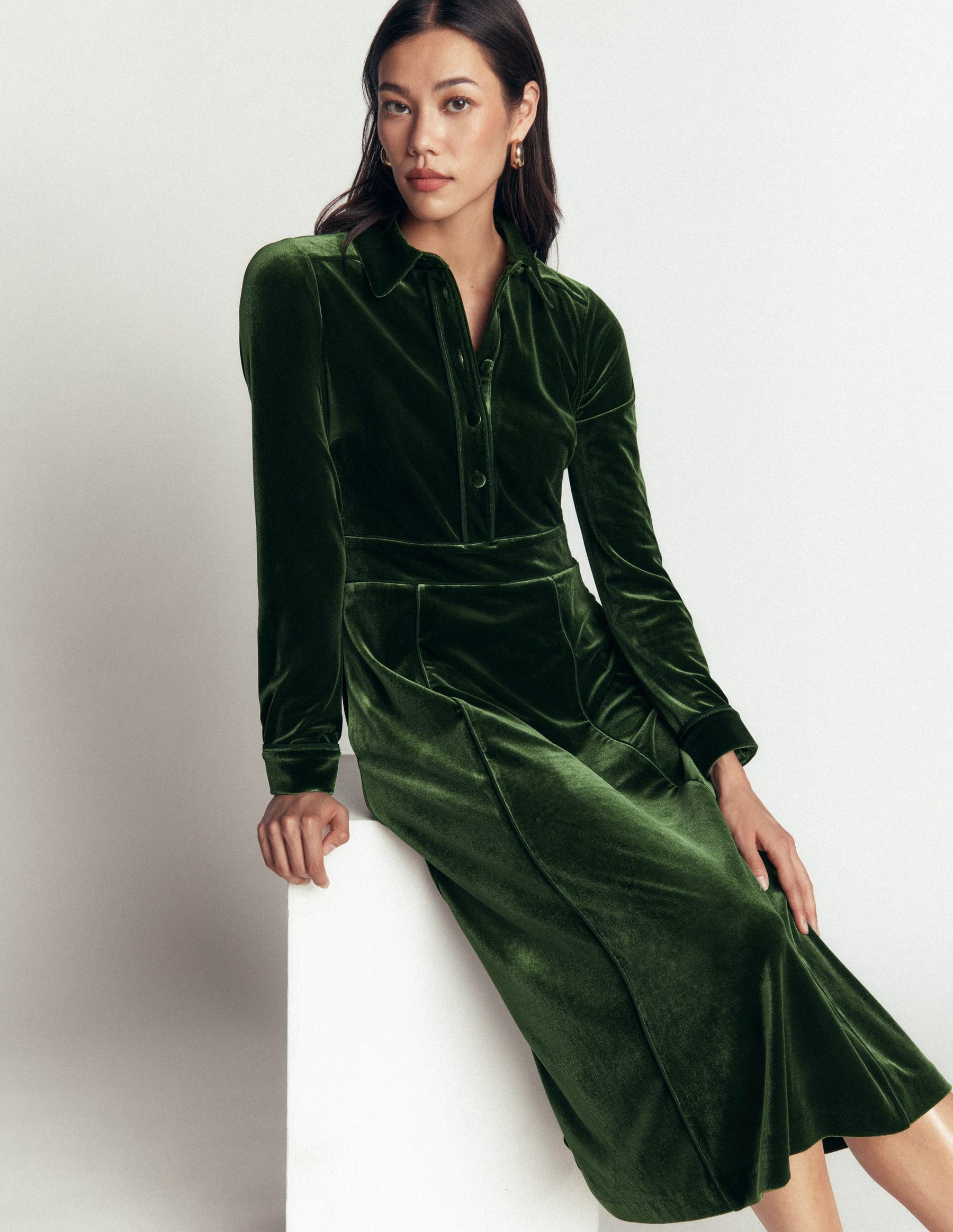 Etta Piping Velvet Dress-Douglas Fir