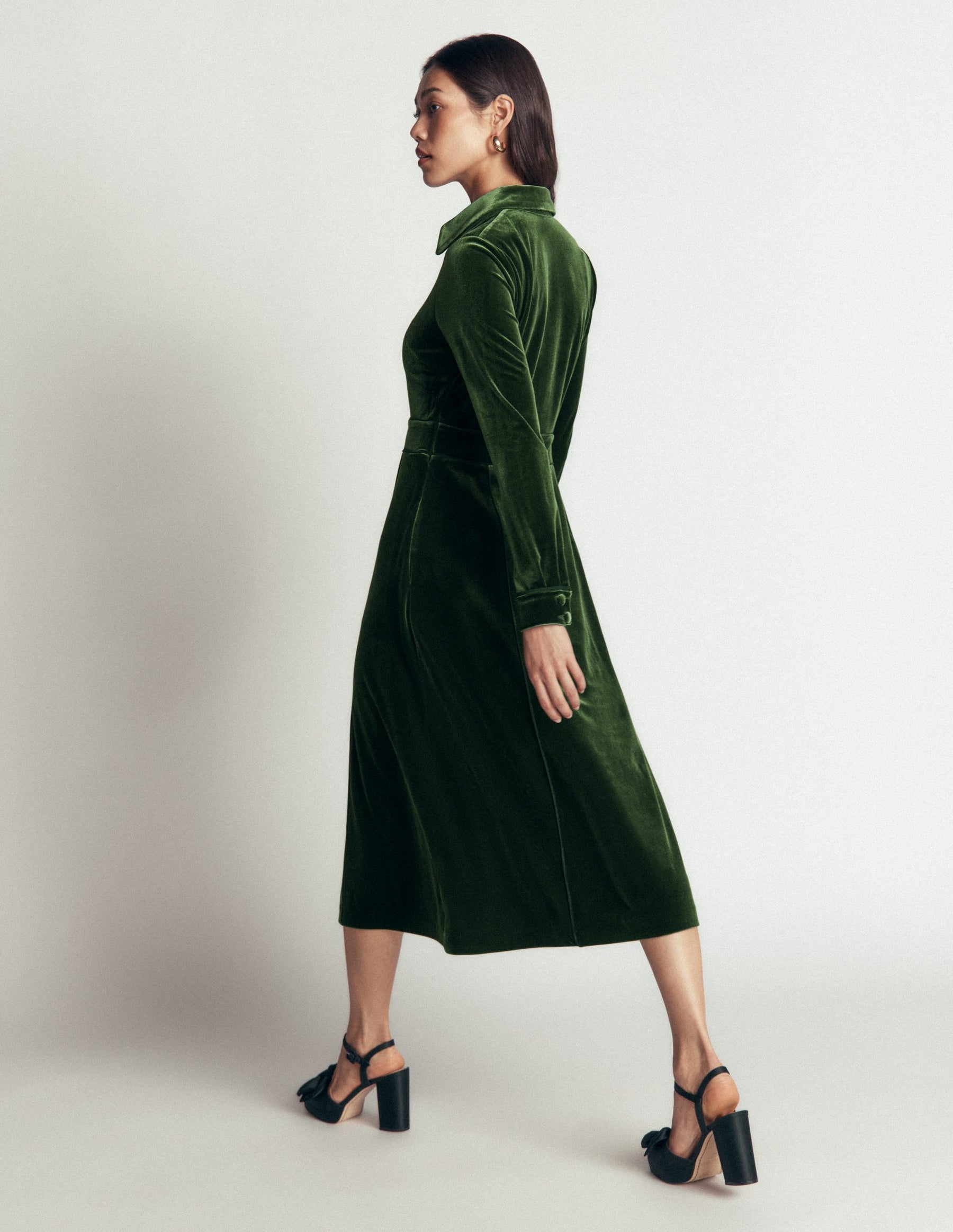 Etta Piping Velvet Dress-Douglas Fir