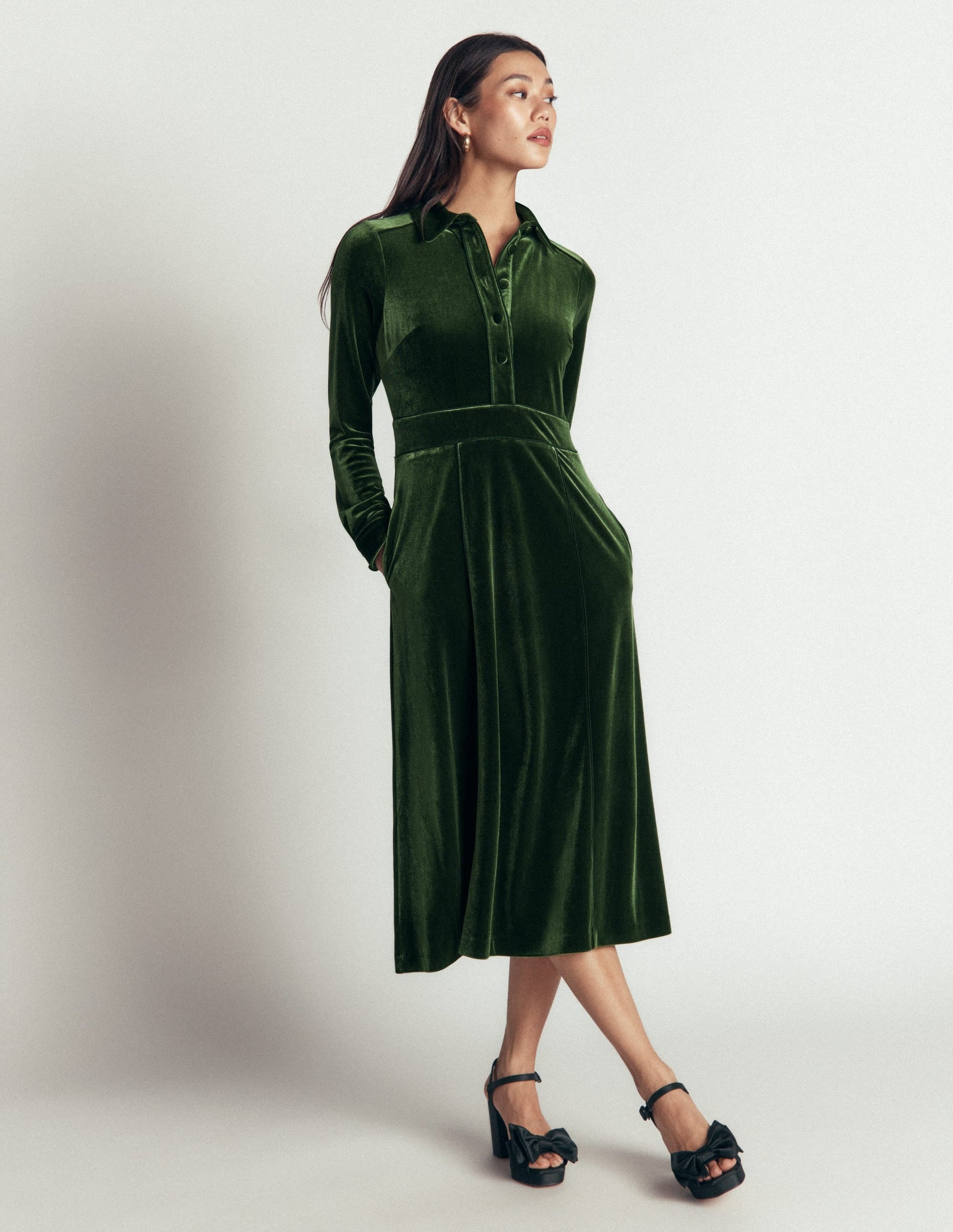 Etta Piping Velvet Dress-Douglas Fir