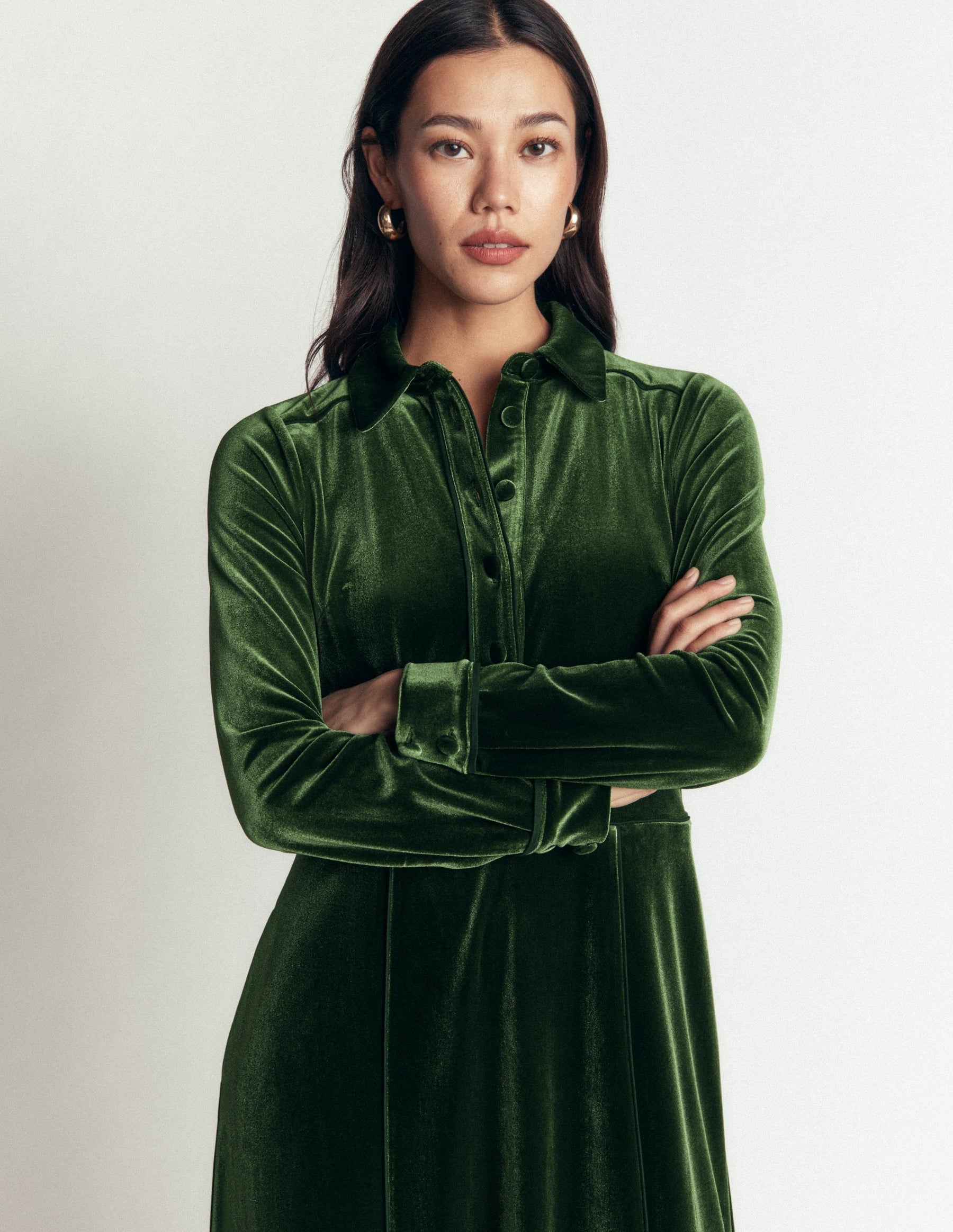 Etta Piping Velvet Dress-Douglas Fir