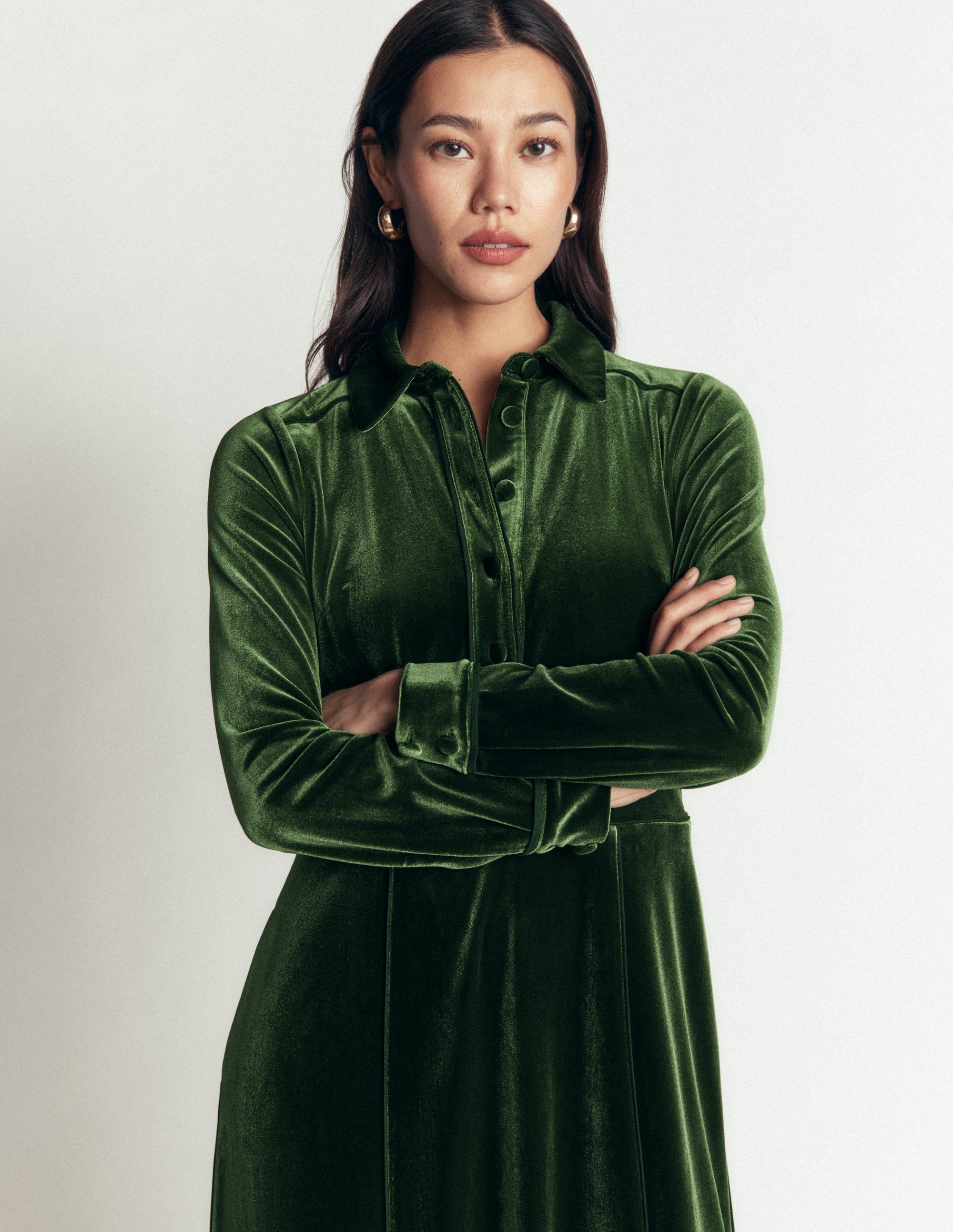 Etta Piping Velvet Dress-Douglas Fir