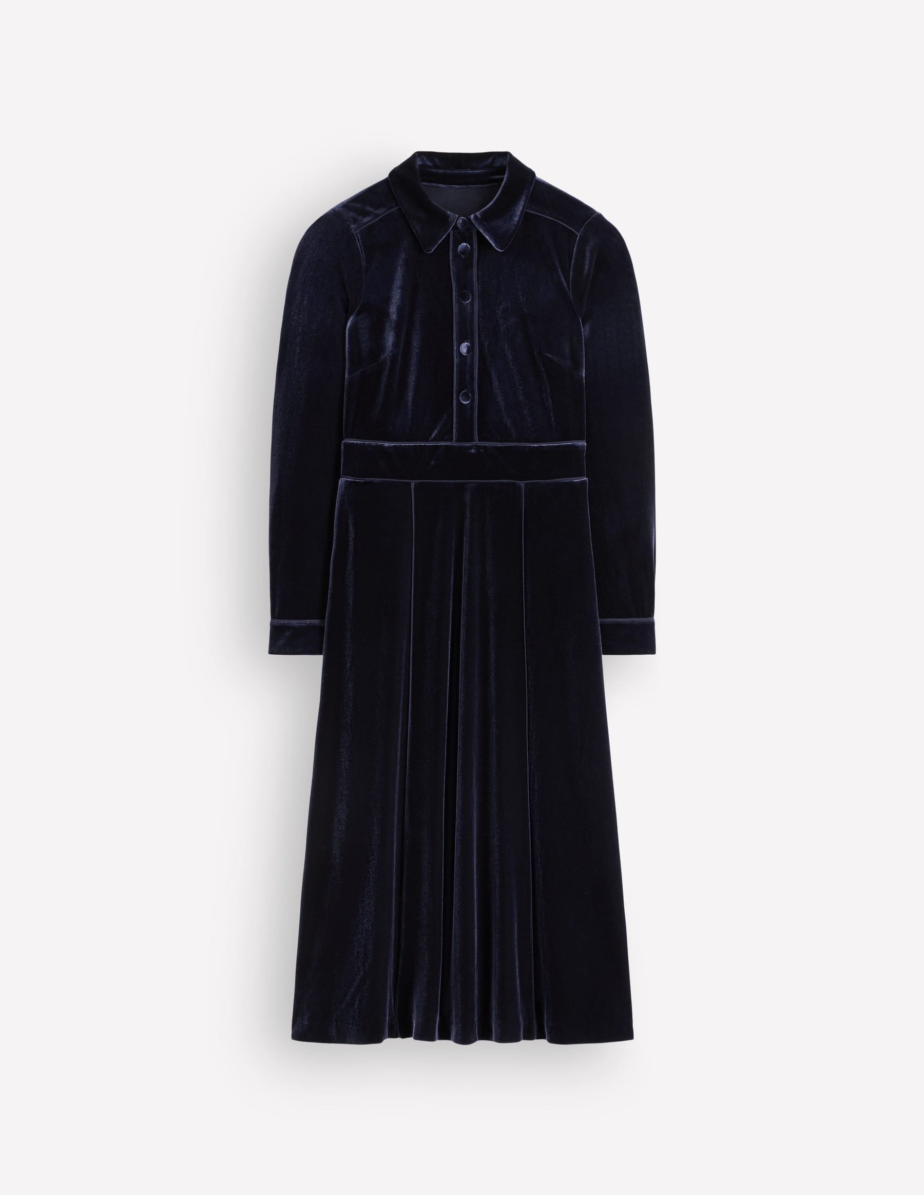 Etta Piping Velvet Dress-Navy