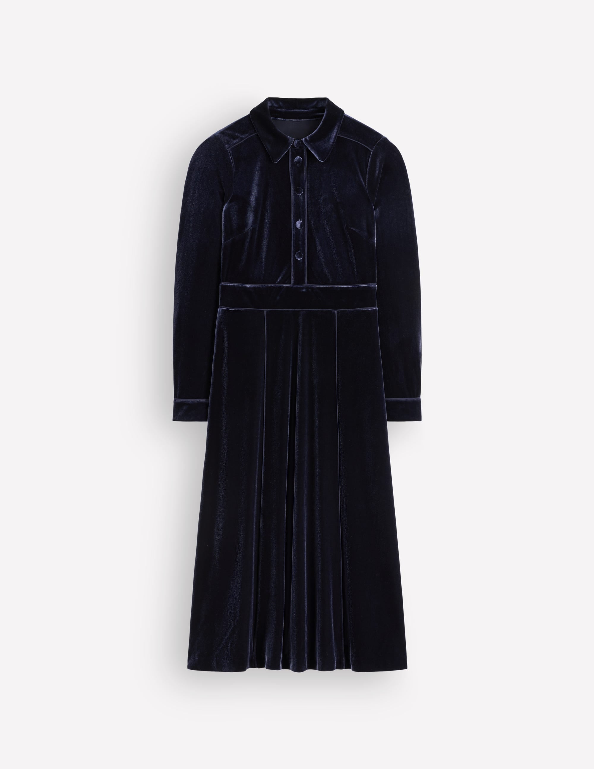 Etta Piping Velvet Dress-Navy