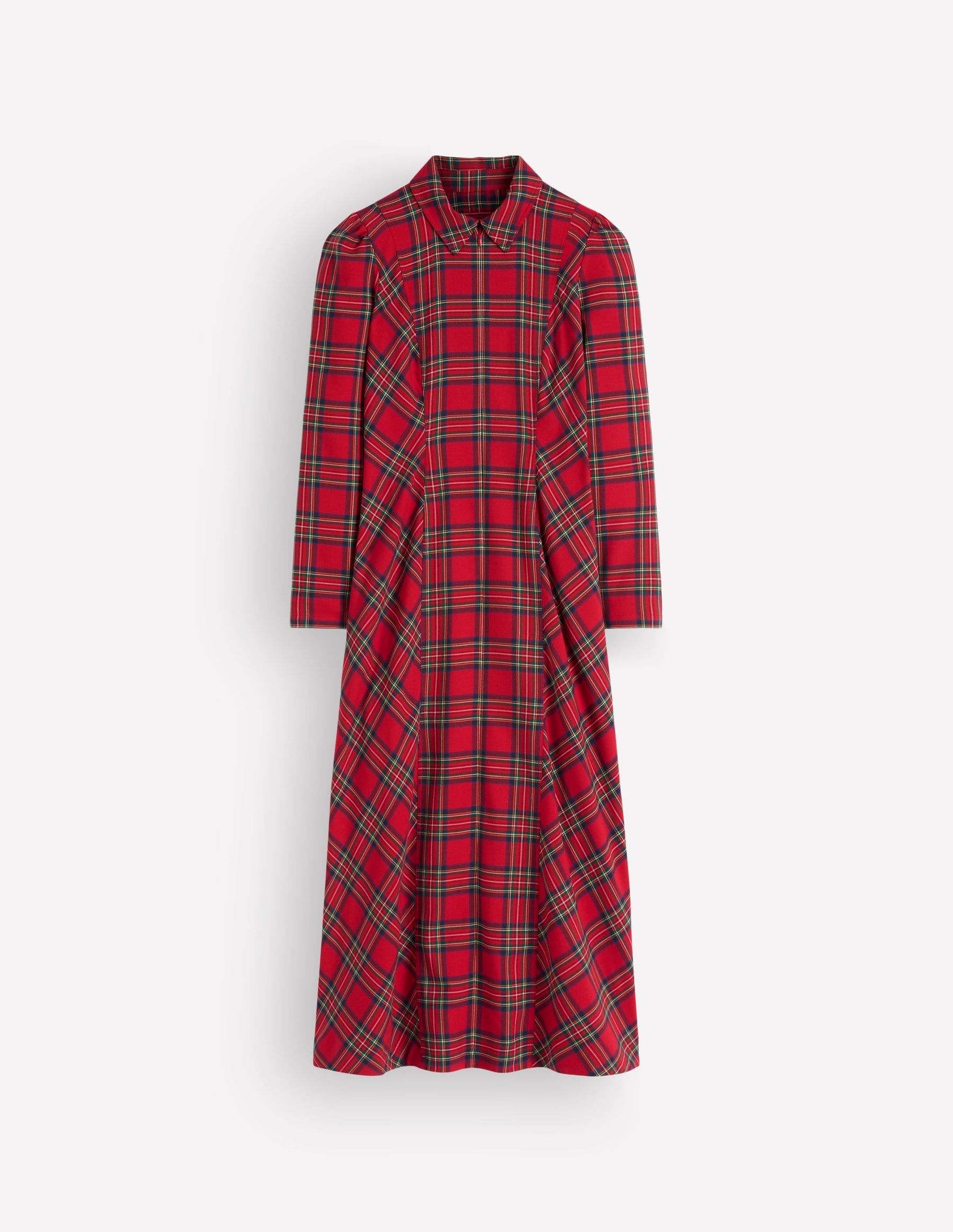 Una Collared Check Midi Dress-Red, Blue and Green Check
